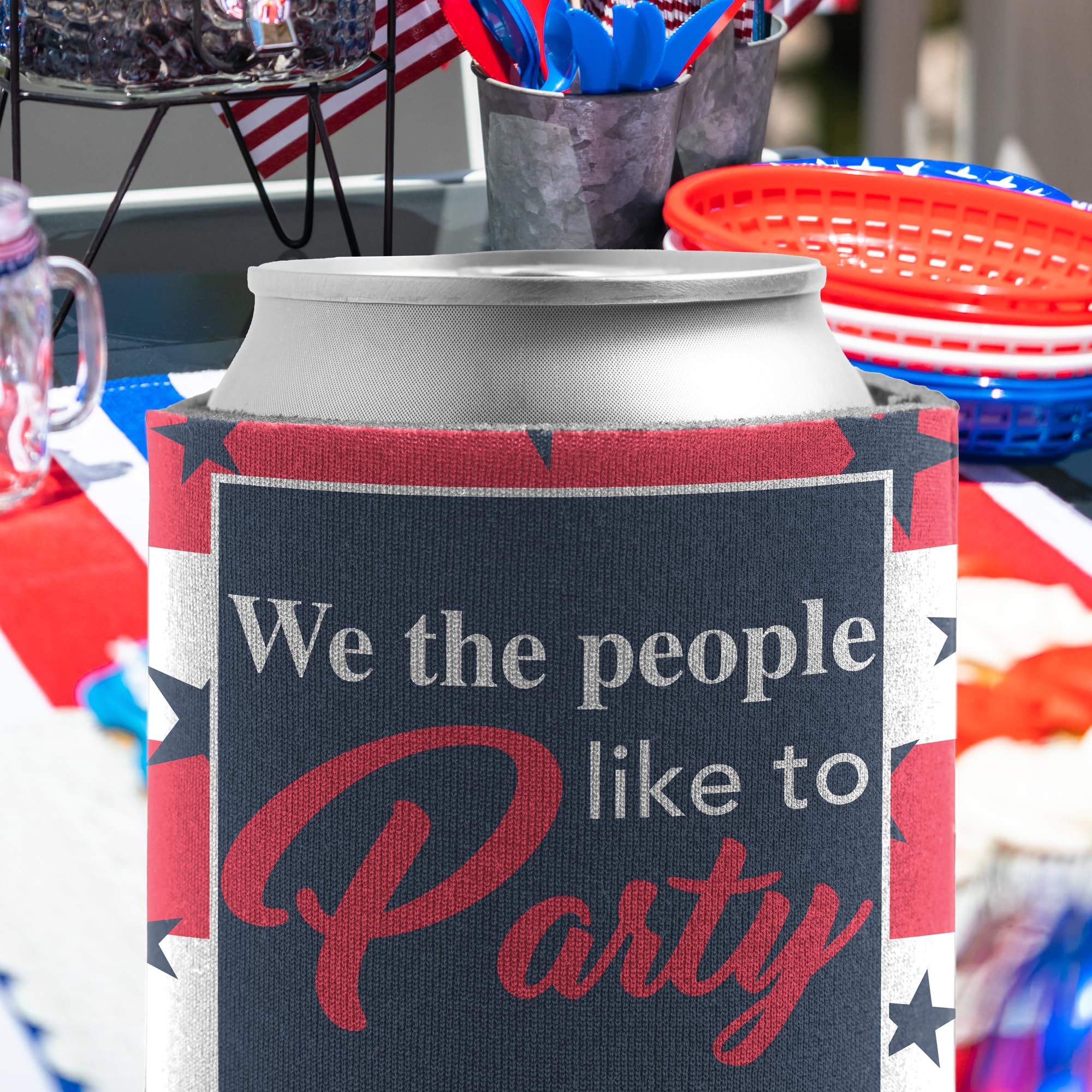 VictoryStore Patriotic Can Coolers - Custom 4th of July Beer Koozies, 'We The People' Design for Summer BBQs, Pool Parties & Tailgating