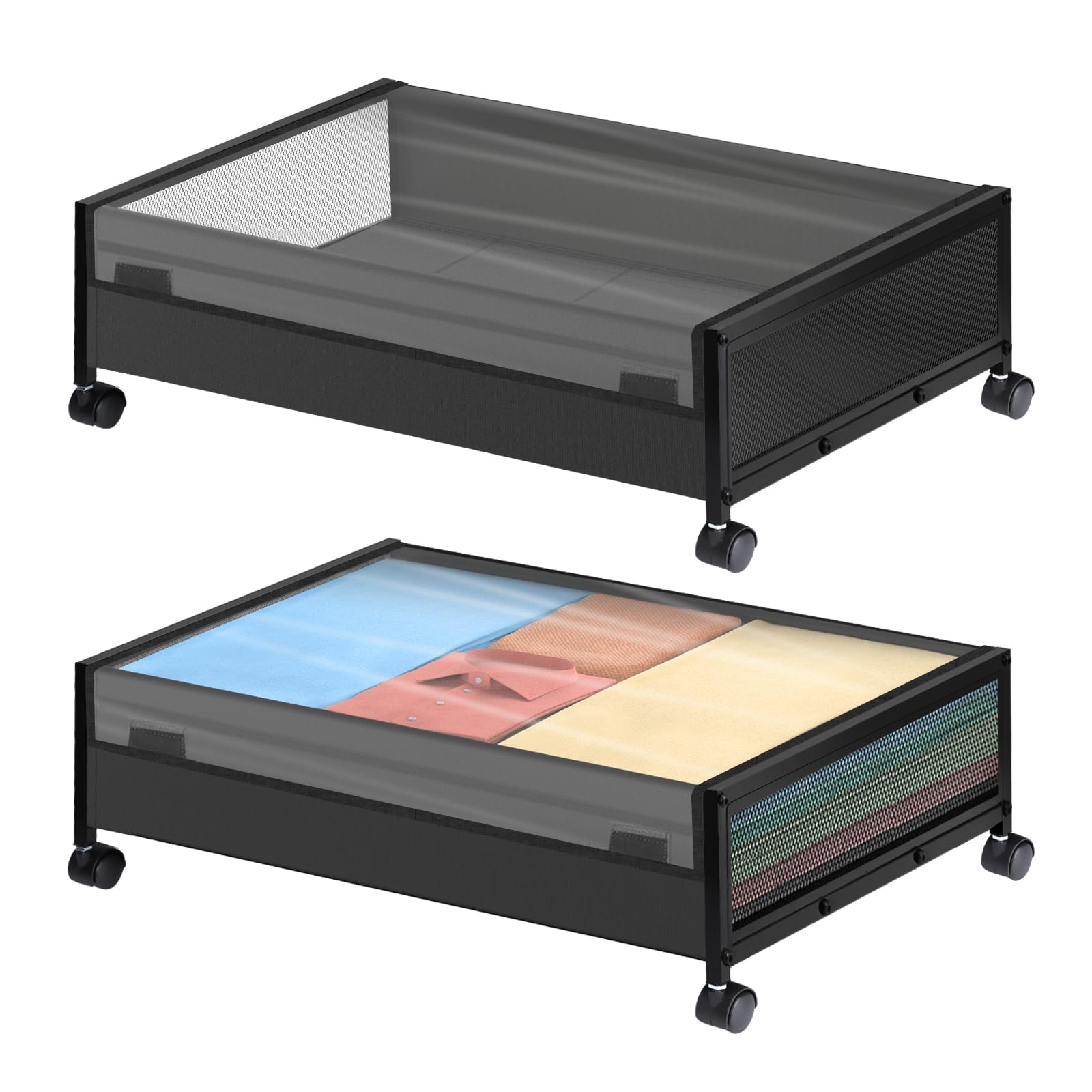 2-Pack Under Bed Storage Bins with Wheels & Lids - Fulpower Rolling Underbed Organizer Containers for Clothes, Shoes, Toys, Books & Blankets | Space-Saving Bedroom & Closet Storage Solution