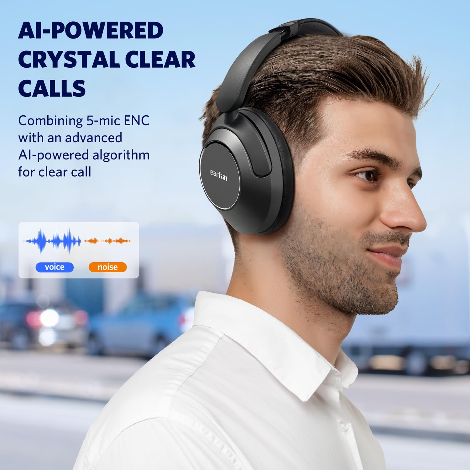 EarFun Wave Pro Wireless Bluetooth Headphones with Active Noise Cancelling (ANC), LDAC Hi-Res Audio, 80H Battery Life, Multipoint Connection – Perfect for Travel, Work, and Gym Use