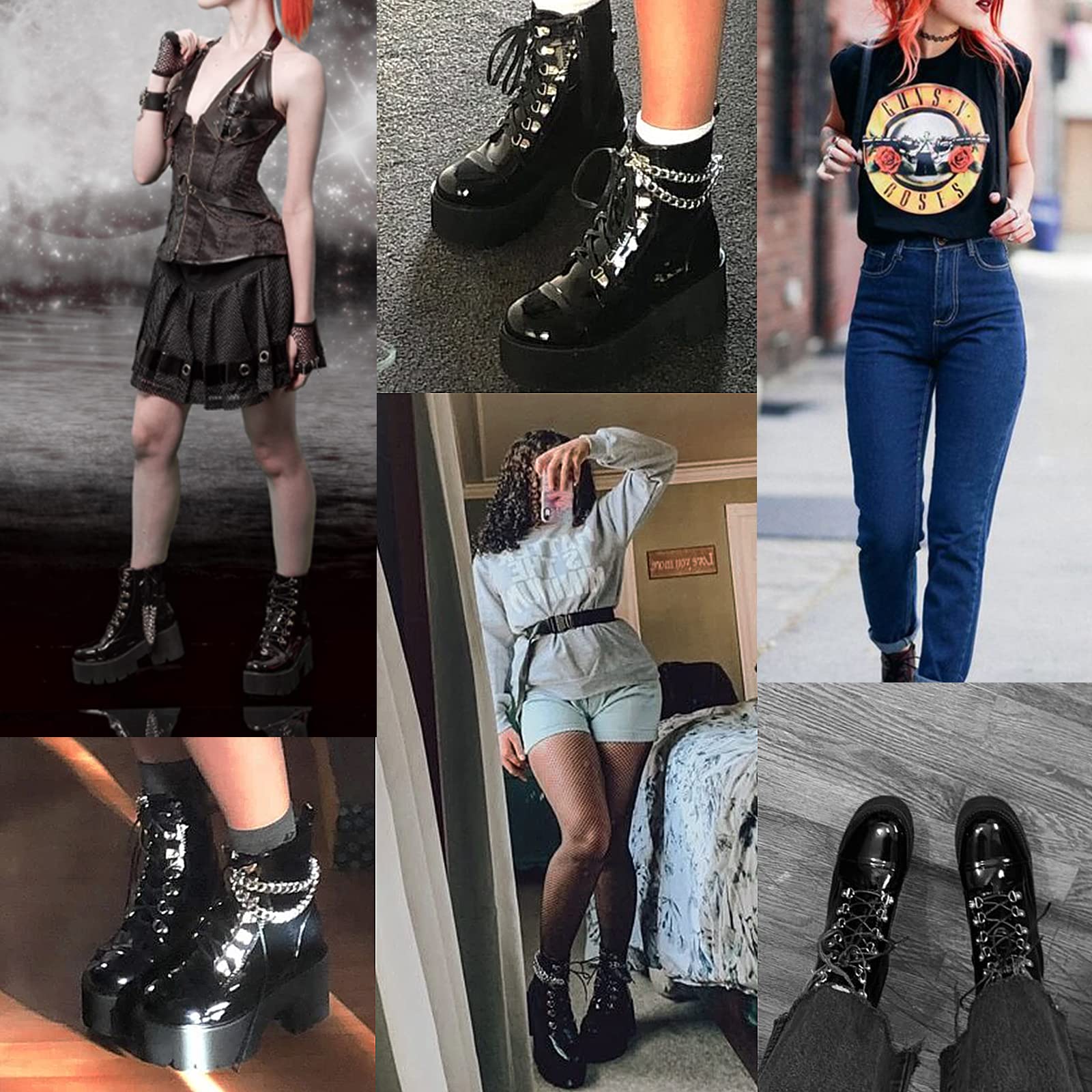 CYNLLIO Women's Fashion Block Heel Platform Ankle Boots - Studded Lace-Up Motorcycle Combat Boots with Mid Calf Height | Perfect for Casual Outfits, Night Out & Biker Style