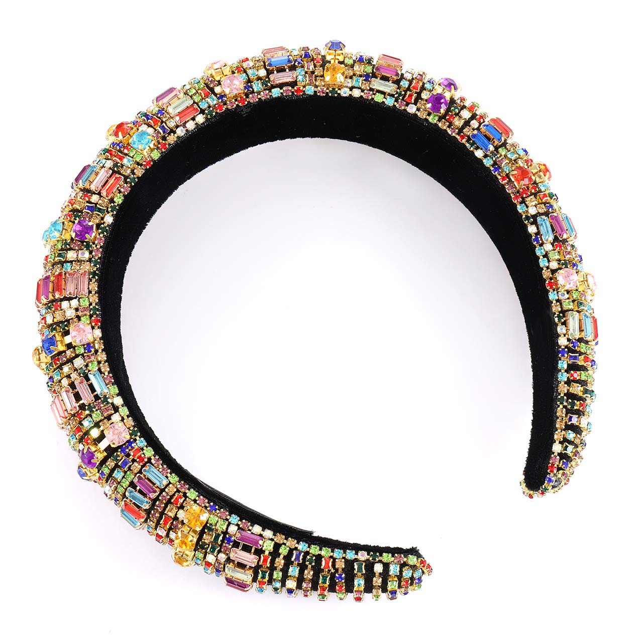 Sparkling Rhinestone Headbands for Women - Elegant Crystal Beaded Hair Accessories with Velvet Padding | Perfect for Weddings, Parties & Special Occasions | Baroque Style Bedazzled Hair Hoop (Bar Rhinestone Design)