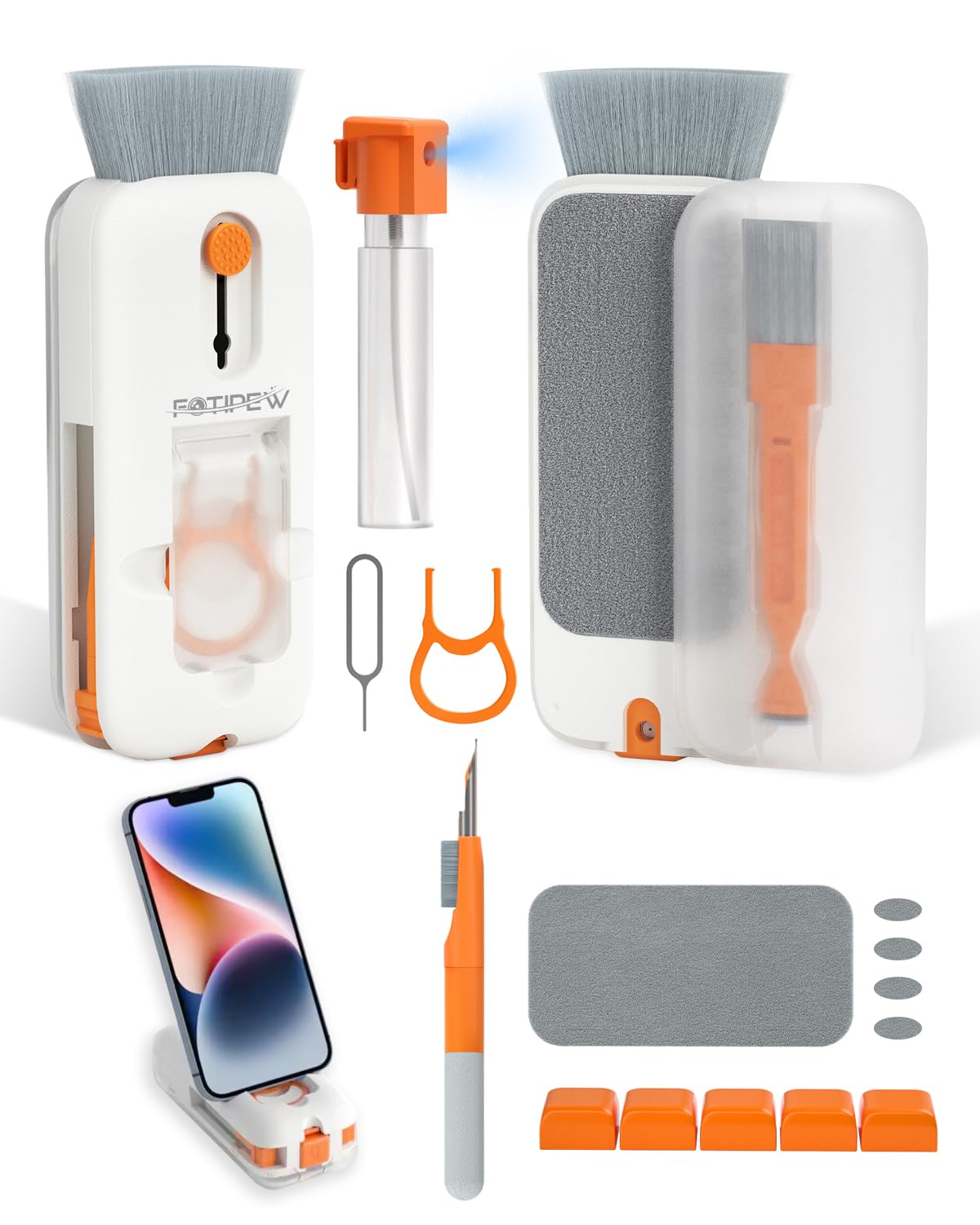 12-in-1 Keyboard Cleaner Kit with 3ml Spray Bottle - Electronics Cleaning Brush Tool for Computer, PC Monitor, TV & Camera Lens - Compact & Patented (Orange) - Perfect for Office, Home & Travel Use