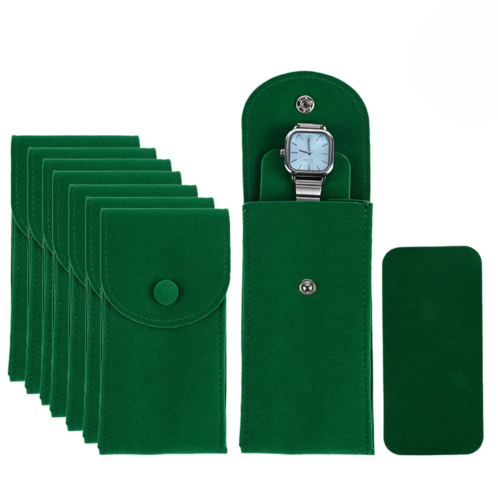 8 Pcs Velvet Watch Pouches - Portable Single Watch Travel Case & Storage Bag with Snap Button - Luxury Jewelry Organizer Gift for Men & Women (Green) - Perfect for Travel, Gifts & Watch Collection Storage