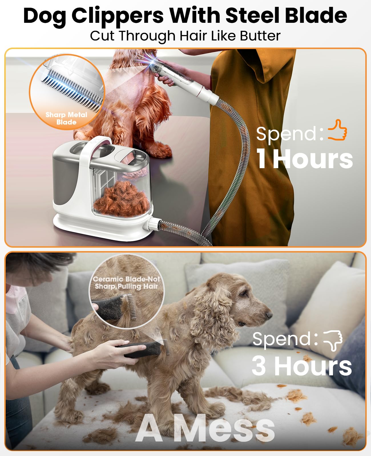 Oneisall Dog Grooming Vacuum - 13000Pa Powerful Pet Hair Vacuum with 7 Grooming Tools (Clippers & Shedding Brush), 3L Dust Cup, 3 Suction Levels, Ultra Quiet BM3 - Perfect for Home Pet Grooming & Shedding Control