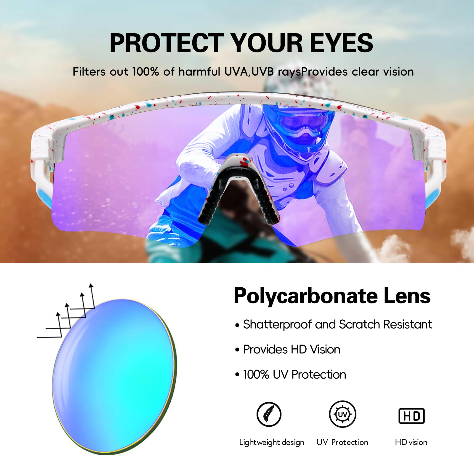 IKTOD Polarized Sports Sunglasses for Men & Women - UV Protection Baseball, Cycling, Running & Softball Goggles - Youth & Adult Wide Frame Design - Perfect for Outdoor Activities, Driving, Beach & Sports