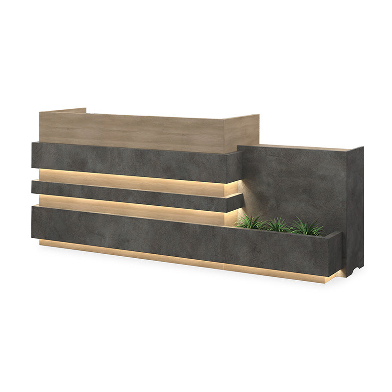 KERAN 8ft Right Panel Reception Desk - Acacia Wood & Carbon Grey Finish - Perfect for Office Lobby, Hotel Front Desk, and Corporate Reception Areas