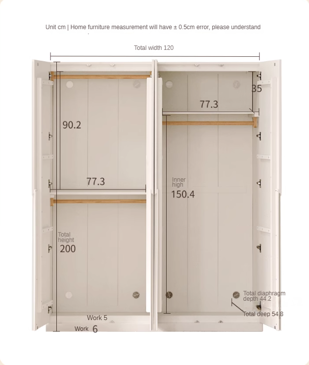 Modern Nordic Style Solid Wood Wardrobe - Beech & Rubber Wood, Cream Finish - Perfect for Bedroom, Living Room, and Office Storage