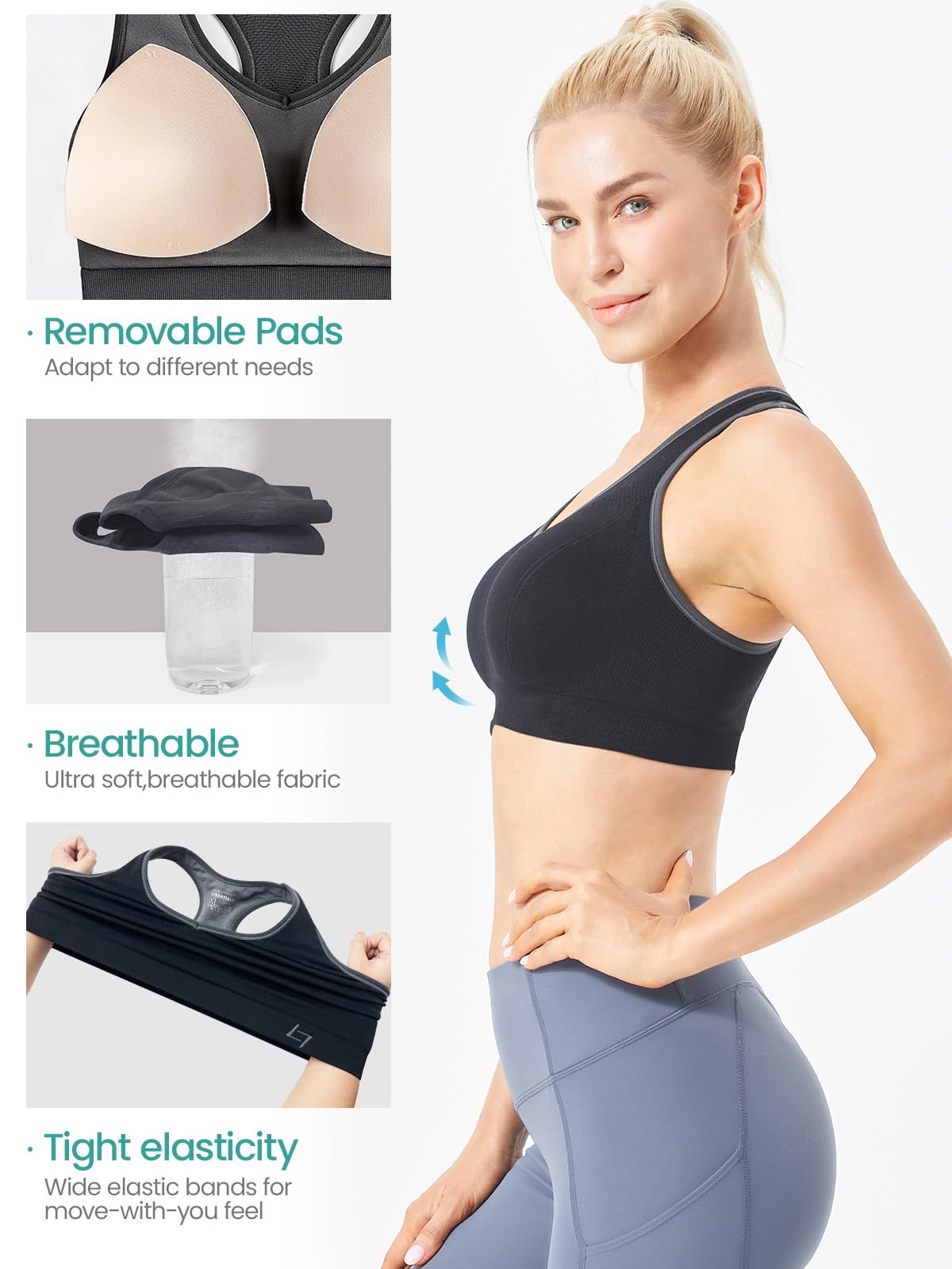 FITTIN Women's Racerback Sports Bras - Seamless Padded Workout Bra for Yoga, Gym & Fitness - Supportive Comfort for Running, Training & Active Lifestyles