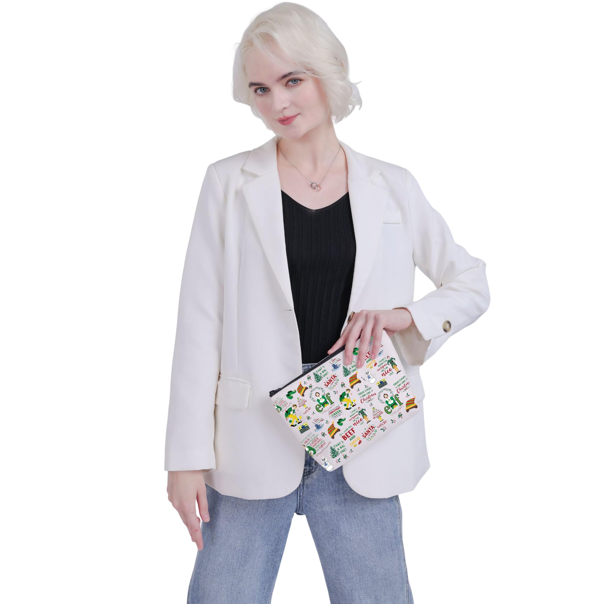 VAMSII E-F Movie Christmas Makeup Bag - Santa OMG Zipper Pouch for Buddy Fans | Holiday Vacation Accessories | Perfect for Gift Giving, Travel & Cosmetics Storage