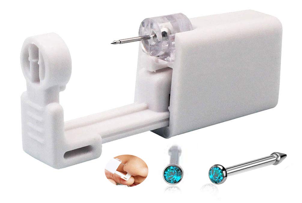 Professional Nose Piercing Kit with Gun Tool - Safe & Easy to Use for Home Piercing (Blue) | Perfect for DIY Nose Piercing, Ear Piercing, and Body Jewelry Insertion