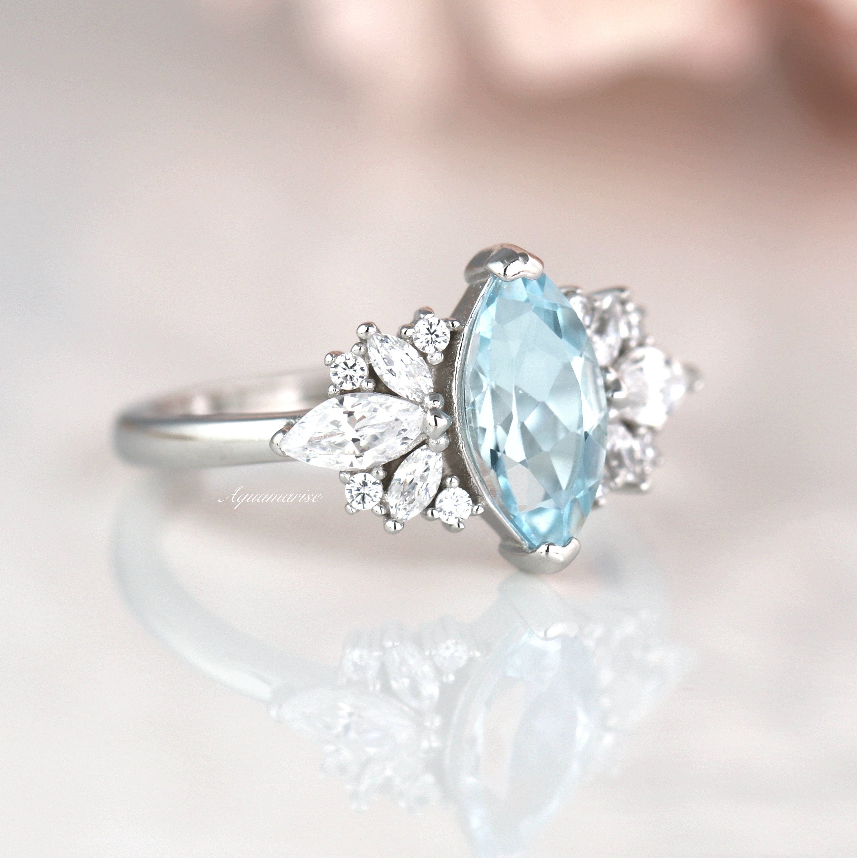 Adeline Aquamarine Ring - Sterling Silver Women's Jewelry | Elegant March Birthstone Gift for Her | Perfect for Weddings, Anniversaries & Special Occasions