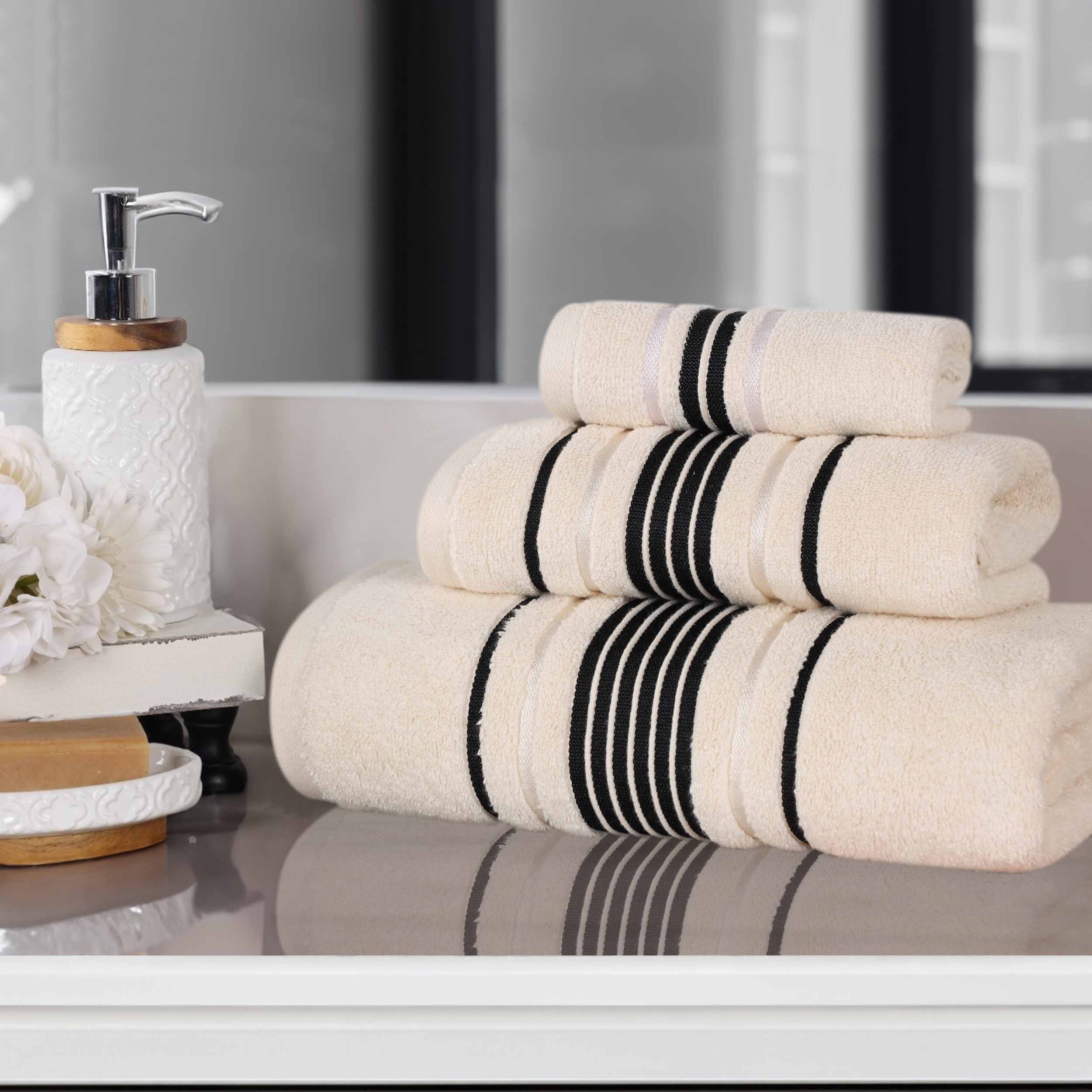 Premium Sadie Zero Twist Cotton 3-Piece Towel Set with Elegant Floral Motif - Ultra Soft & Absorbent Bath Towels for Spa, Guest Bathroom & Luxury Home Decor