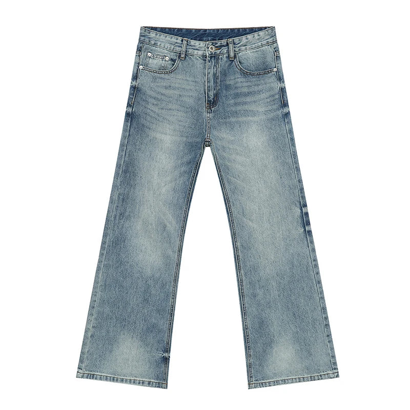 2024 Trendy American Men's Boot Cut Denim Jeans - Casual Loose Fit Wide Leg Zipper Pants for Everyday Wear | Style 9C7288 | Perfect for Streetwear & Casual Outings