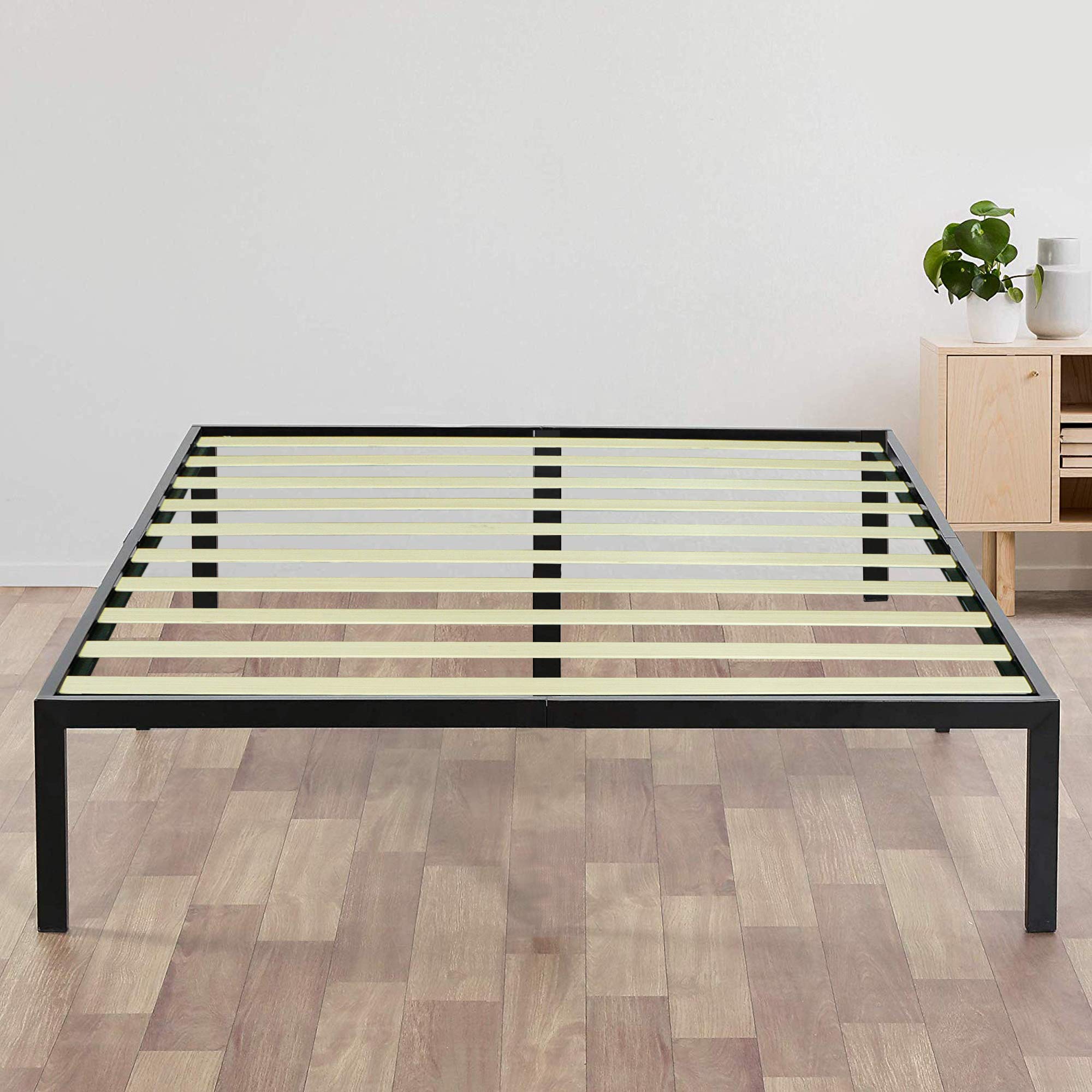 14 Inch Metal Platform Bed Frame with Wood Slat Support - No Box Spring Needed - Twin Size Black Bed Frame for Spinal Sleep Support | Perfect for Small Spaces, Guest Rooms & Dormitories