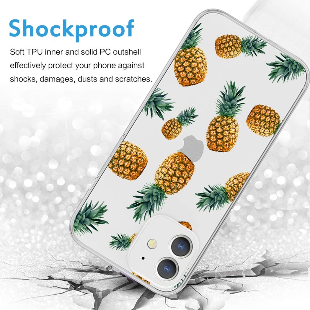 Shockproof Clear Pineapple Pattern TPU Case for iPhone 12 Mini 5.4 Inch (2020) - Slim Flexible Protective Phone Cover for Women & Men - Perfect for Daily Use, Travel and Outdoor Activities