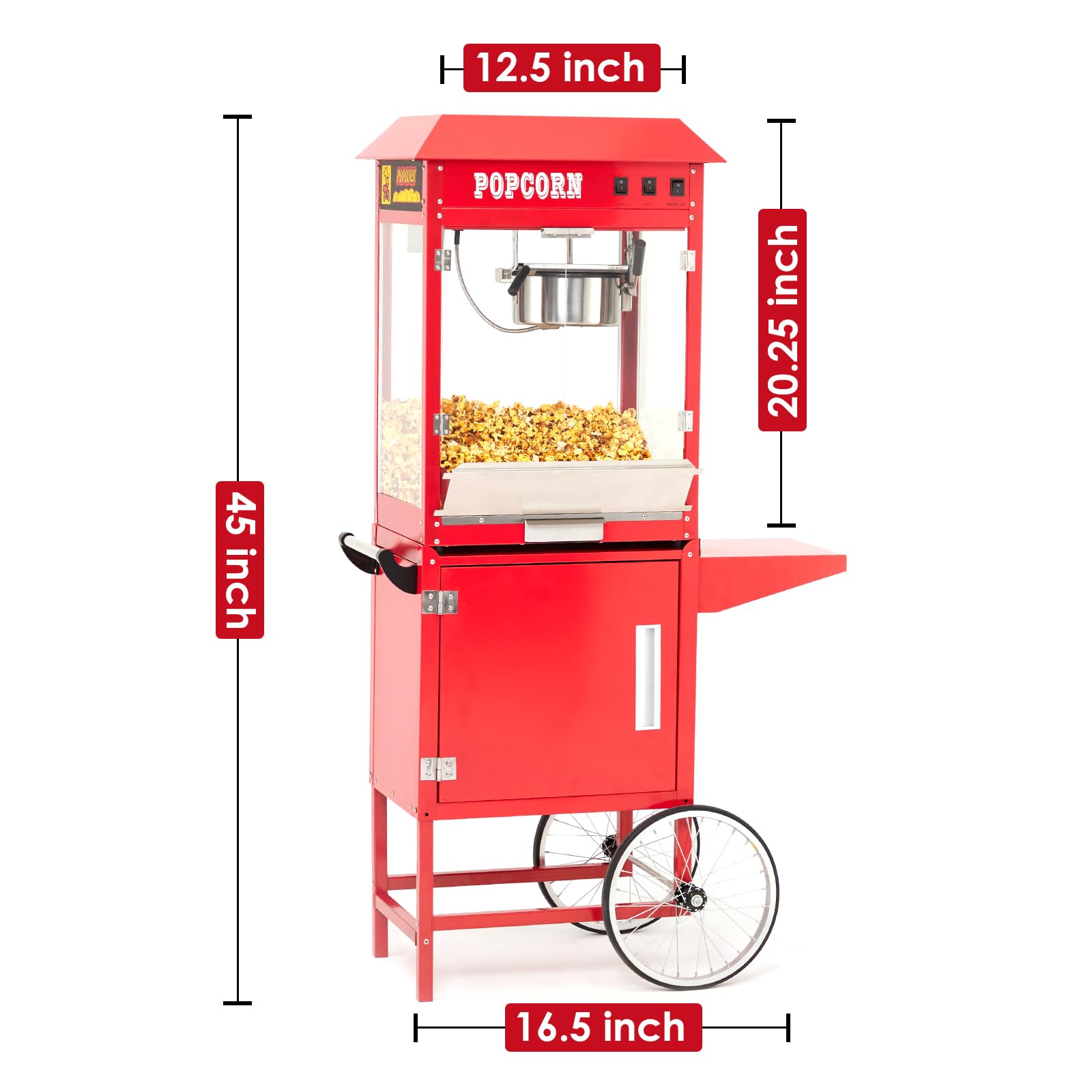 Commercial Popcorn Machine with Cart & 10 Oz Kettle - Makes 64 Cups, 3-Switch Control, Theater Style Popper for Movie Nights, Parties & Concessions