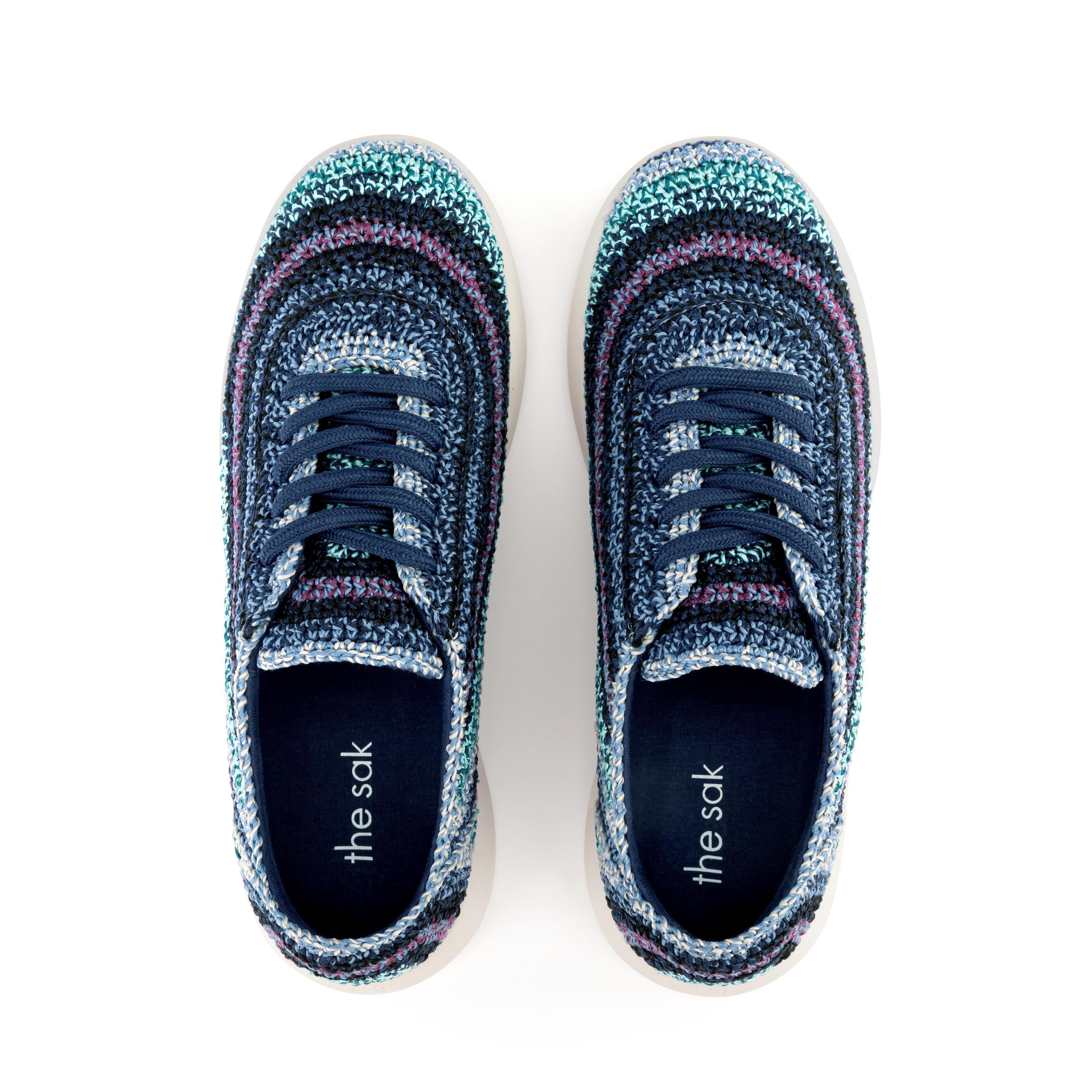 Asha Sneaker - Hand Crochet Lapis Stripe Women's Casual Shoes | Comfortable Bohemian Style Slip-Ons for Walking, Travel & Everyday Wear