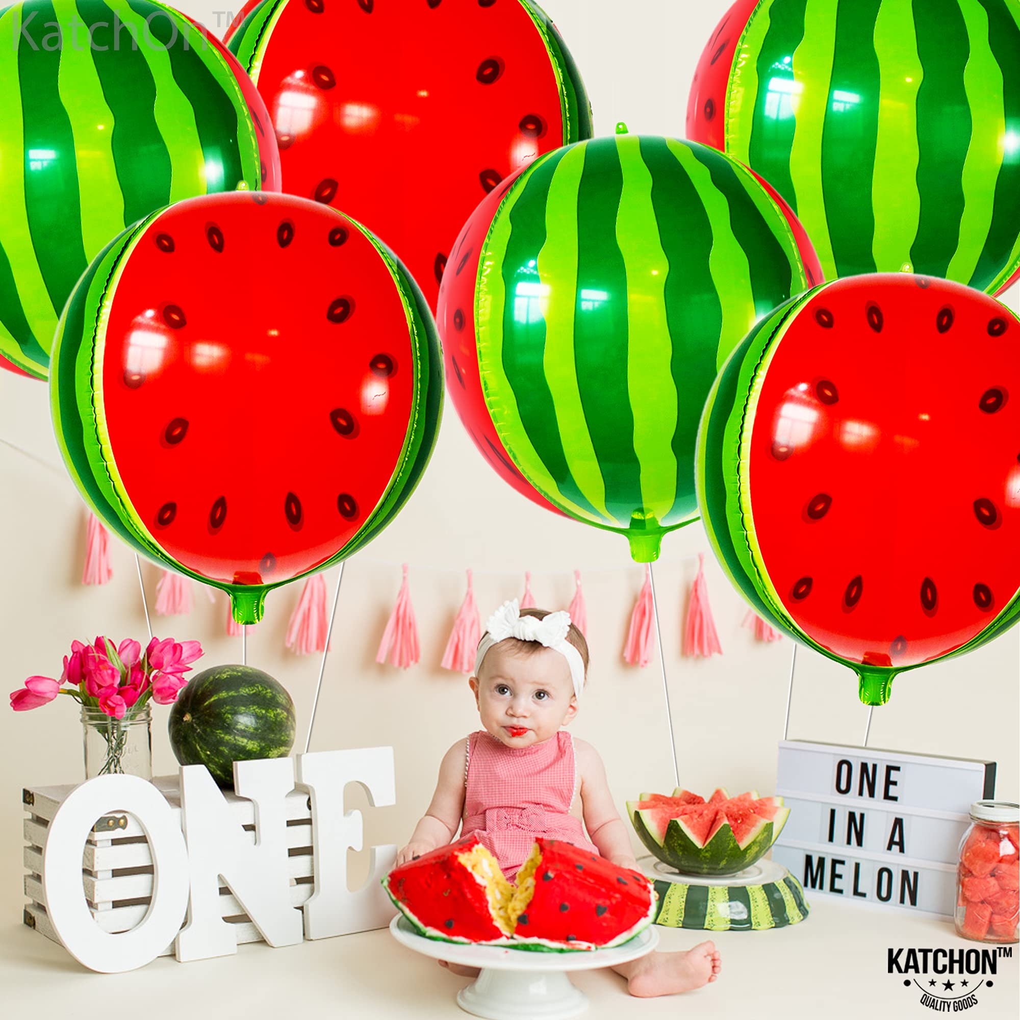 KatchOn Giant Watermelon Balloons - 22 Inch Pack of 6 | Summer Party Decorations for Watermelon Themed Birthday, Baby Shower & Pool Party | Fruit Balloons for Indoor/Outdoor Decor