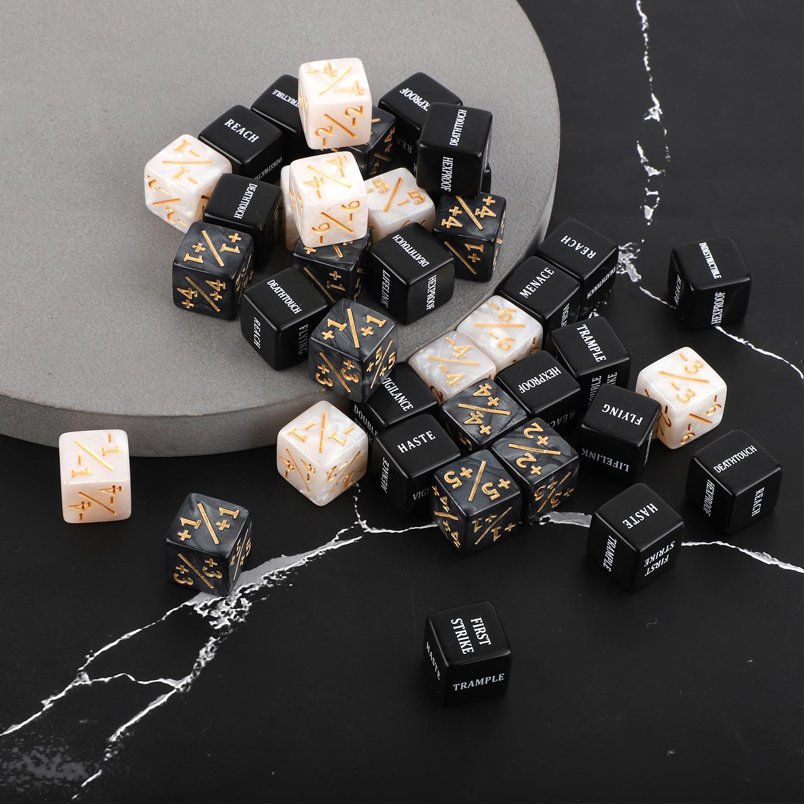 48pcs Acrylic Creature Stats Buff Tokens Dice Set for MTG TCG - Magic Counters with Velvet Bag - Perfect for The Gathering, Party Table Games & Bars - Durable Gaming Accessories for Card Game Enthusiasts