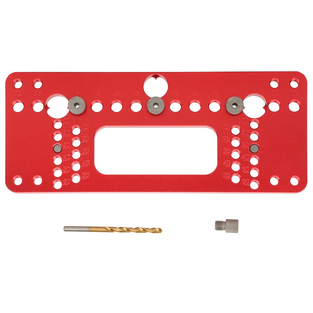 08610B Aluminum Alloy Woodworking Jig Hole Opener - Power Hand Drill Guide Locator & Puncher Set for Cabinet Furniture Door Installation (Red) | Perfect for DIY Home Improvement & Professional Woodworking Projects