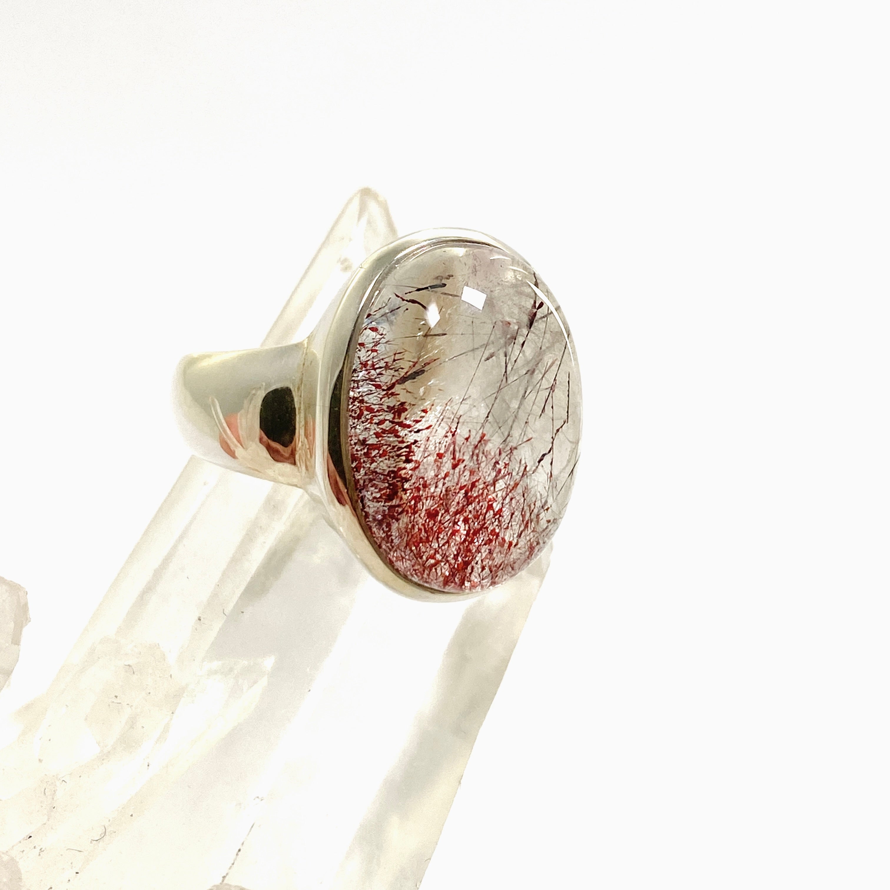 Natural Lepidocrocite in Quartz Oval Cabochon Ring - Size 9 - Handmade Gemstone Jewelry for Women - Perfect for Boho Fashion & Spiritual Healing
