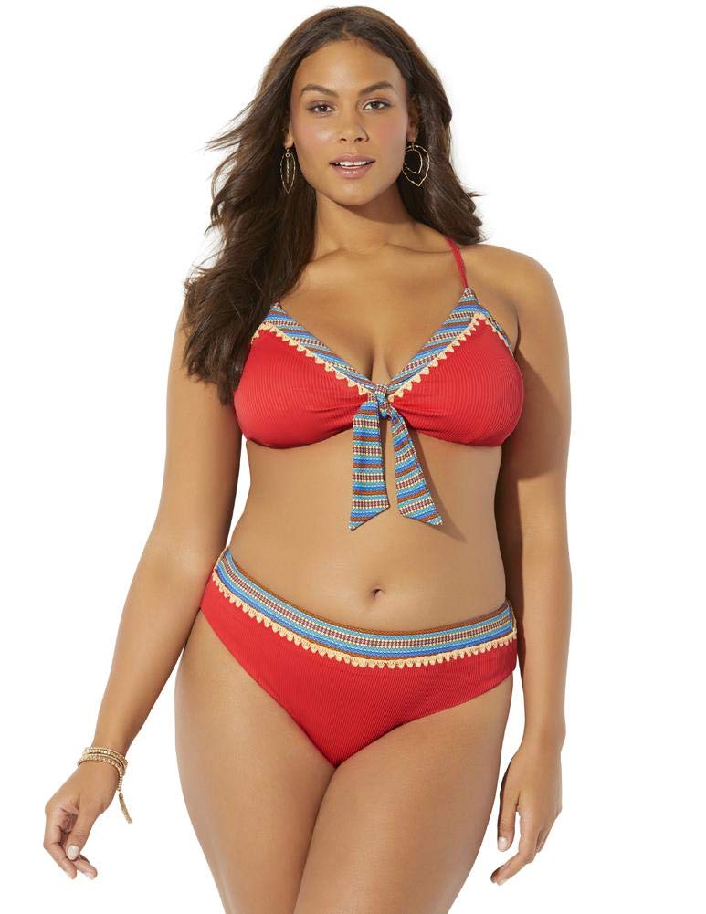 Plus Size Women's High Waist Ribbed Bikini Set with Tie Front - Swimwear for Curvy Women - Perfect for Beach Vacations, Pool Parties & Summer Getaways