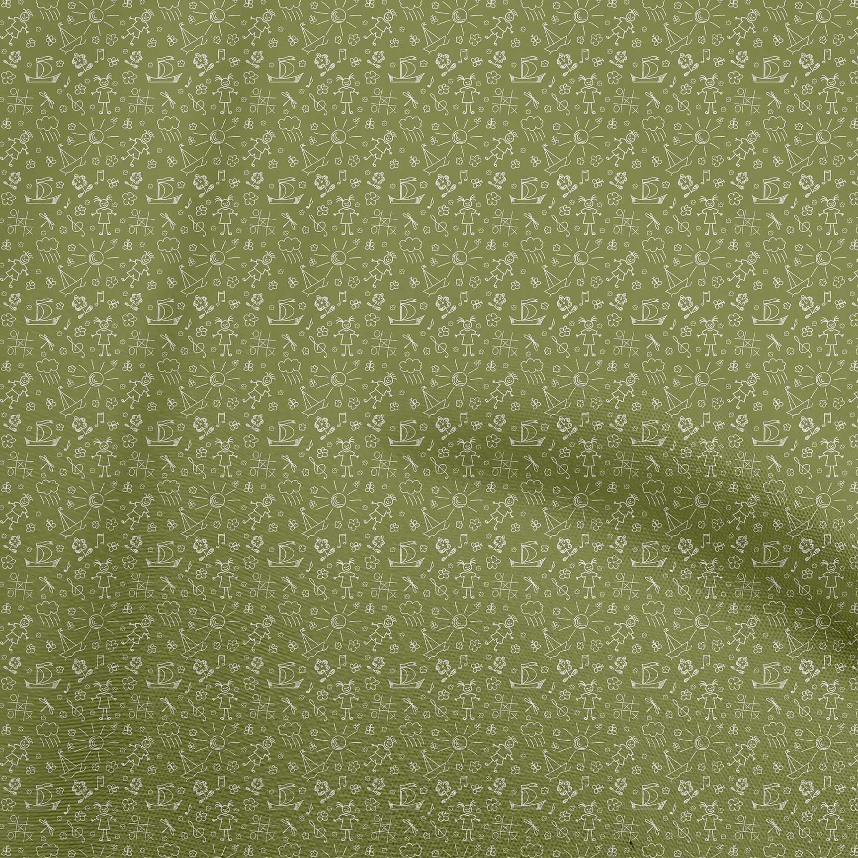 oneOone Rayon Olive Green Fabric - 56 Inch Wide Printed DIY Sewing Material for Kids Clothing, Crafts & Doodle Projects | Soft Dressmaking Fabric by The Yard for Home Decor, Quilting & Fashion Design