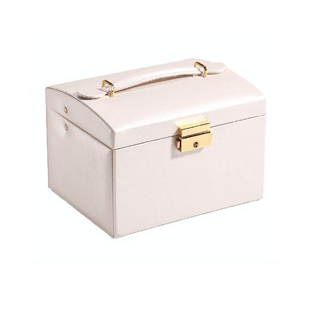 Elegant White Leather Jewelry Box with Lock - Portable Organizer for Earrings, Rings, Necklaces & Bracelets | Perfect Gift for Women & Girls | Travel, Home & Office Storage Solution
