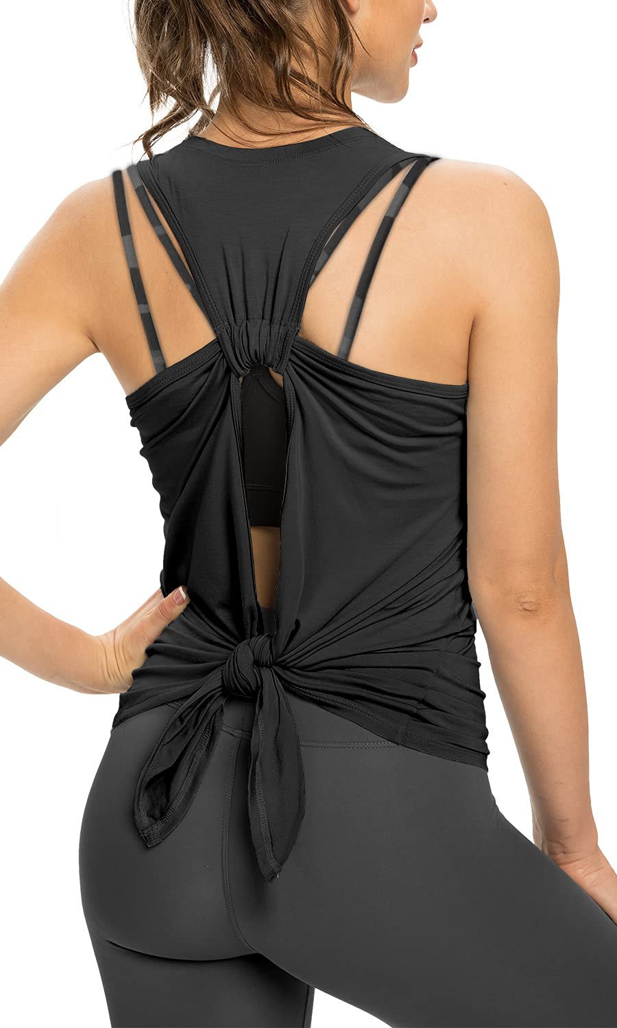Sanutch Women's Open Back Workout Top - Breathable Backless Yoga Shirt with Tie Back Design for Gym & Yoga - Perfect for Fitness, Running, and Summer Outdoor Activities