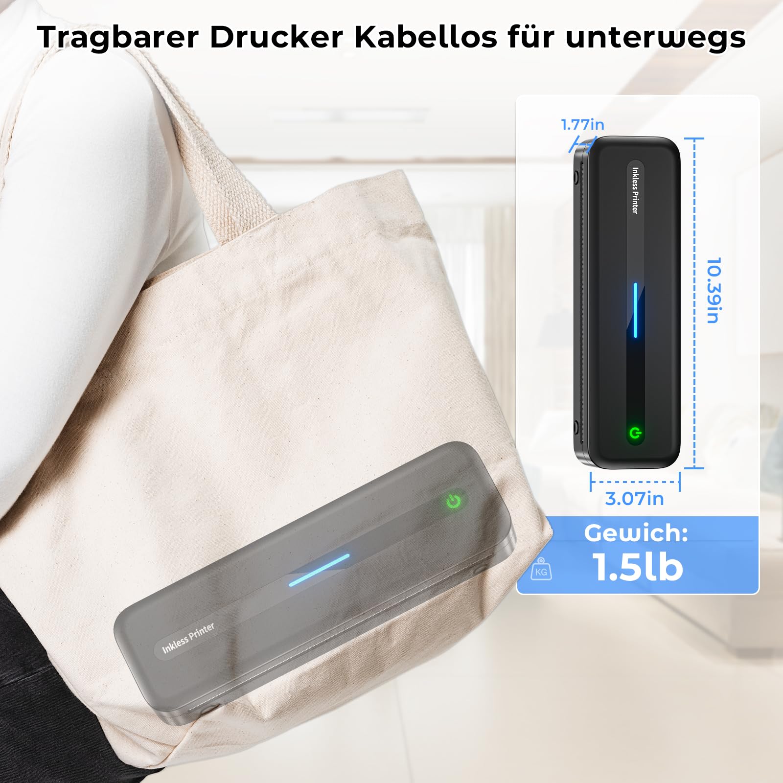 PokeLabel Mobile A4 Printer for Travel - Wireless Bluetooth Thermal Inkless Printer, 300dpi Portable Compact Printer for Android/iOS/Windows/Mac - Perfect for Business Trips, Home Office & On-the-Go Printing