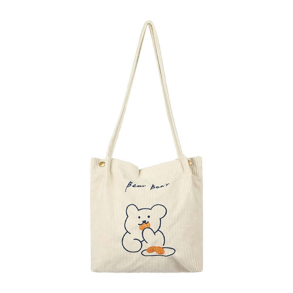 Bear Shoulder Bag - Cute Casual Crossbody Bag for School, Travel & Daily Use | Embroidered Tote Handbag with Storage Pockets
