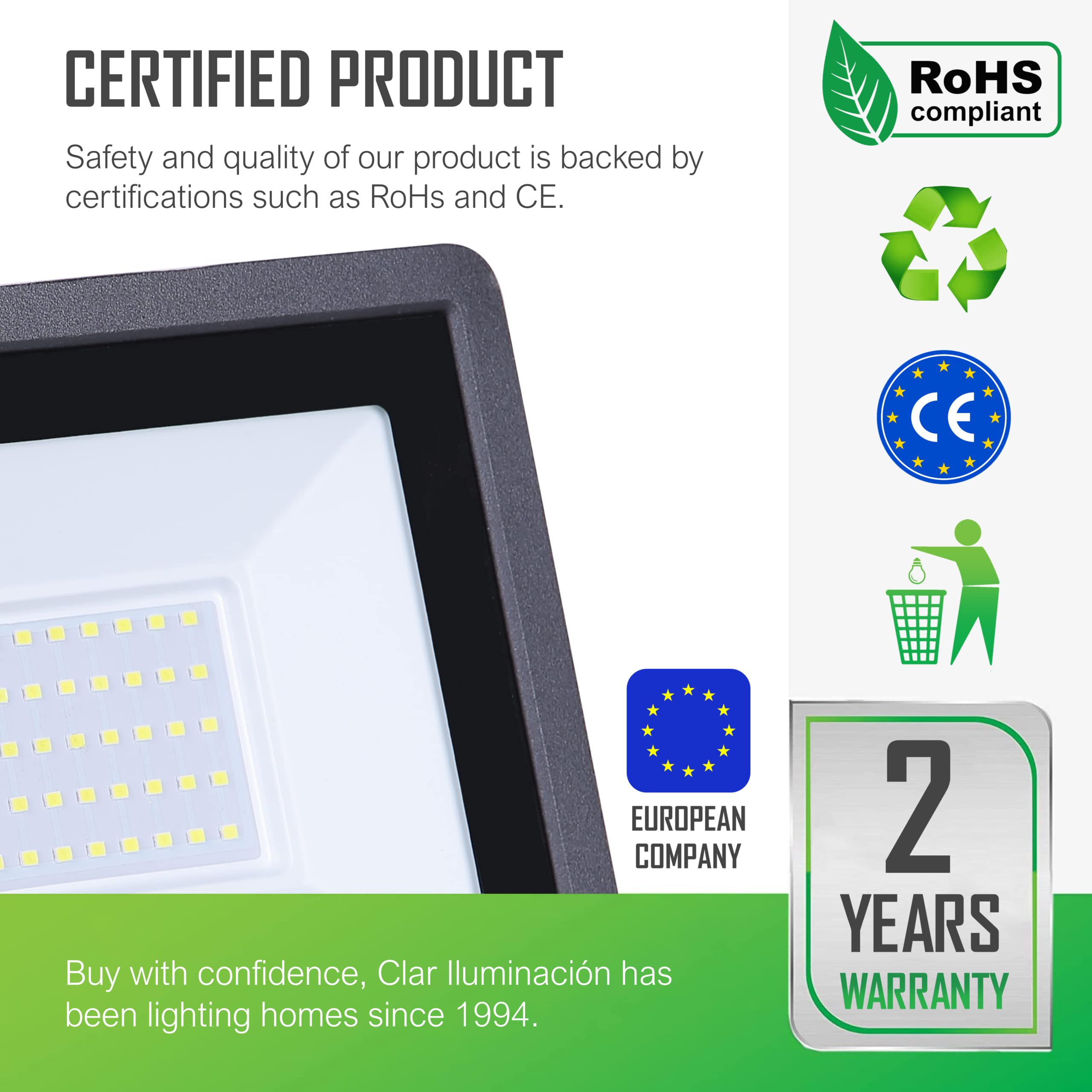 CLAR - 50W LED Outdoor Spot Light, Waterproof Exterior LED Flood Light, 4000K Cool White, Pack of 5 - Perfect for Garden, Pathway, Patio, and Landscape Lighting