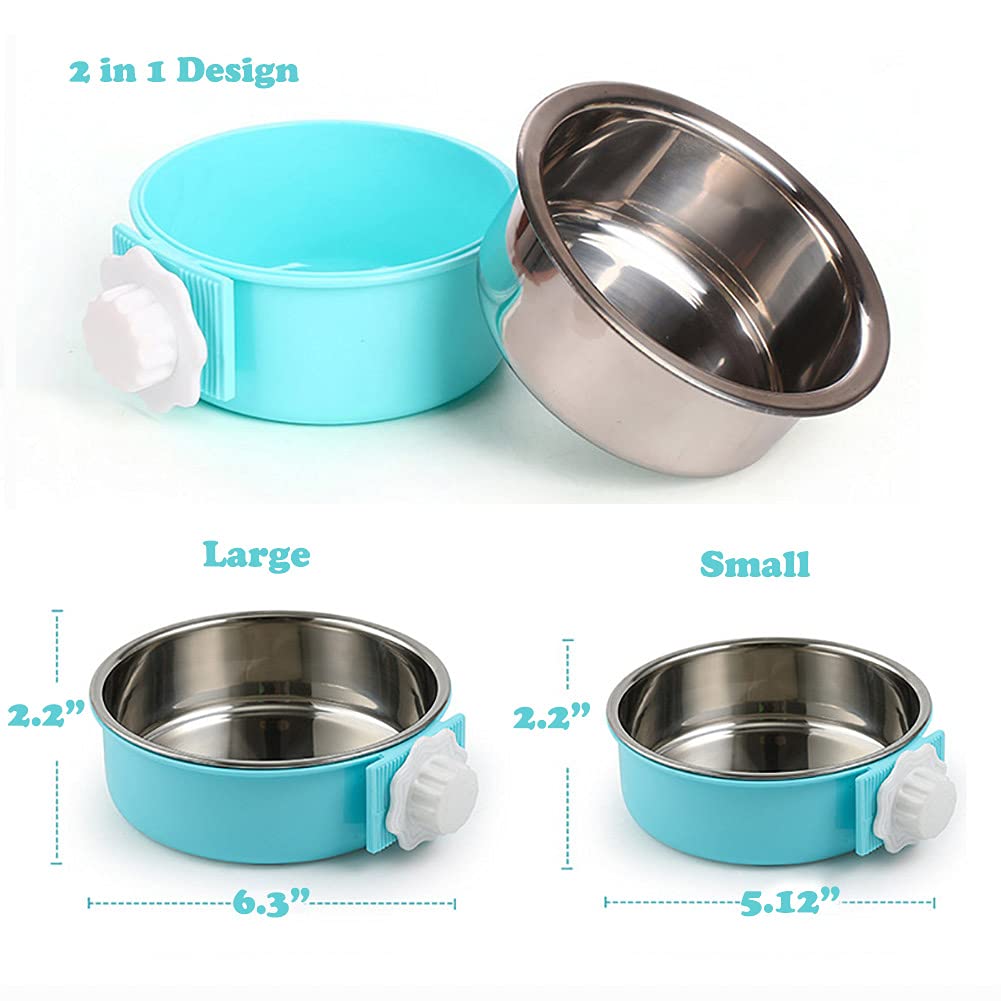 Love Dream Crate Removable Stainless Steel Hanging Pet Bowls - Large Blue Food & Water Feeder for Kennels, Cages & Coops - Perfect for Dogs, Cats, Rabbits & Small Animals | Durable & Easy-Clean for Indoor/Outdoor Use