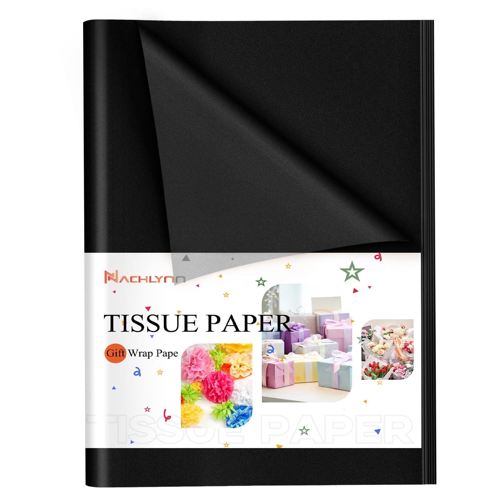 Premium 60-Sheet Black Tissue Paper Bulk Pack - 14x20 Inch Gift Wrapping Paper for Wedding, Birthday, Graduation Decorations | Art & Craft Supplies for Party, Holiday & DIY Projects