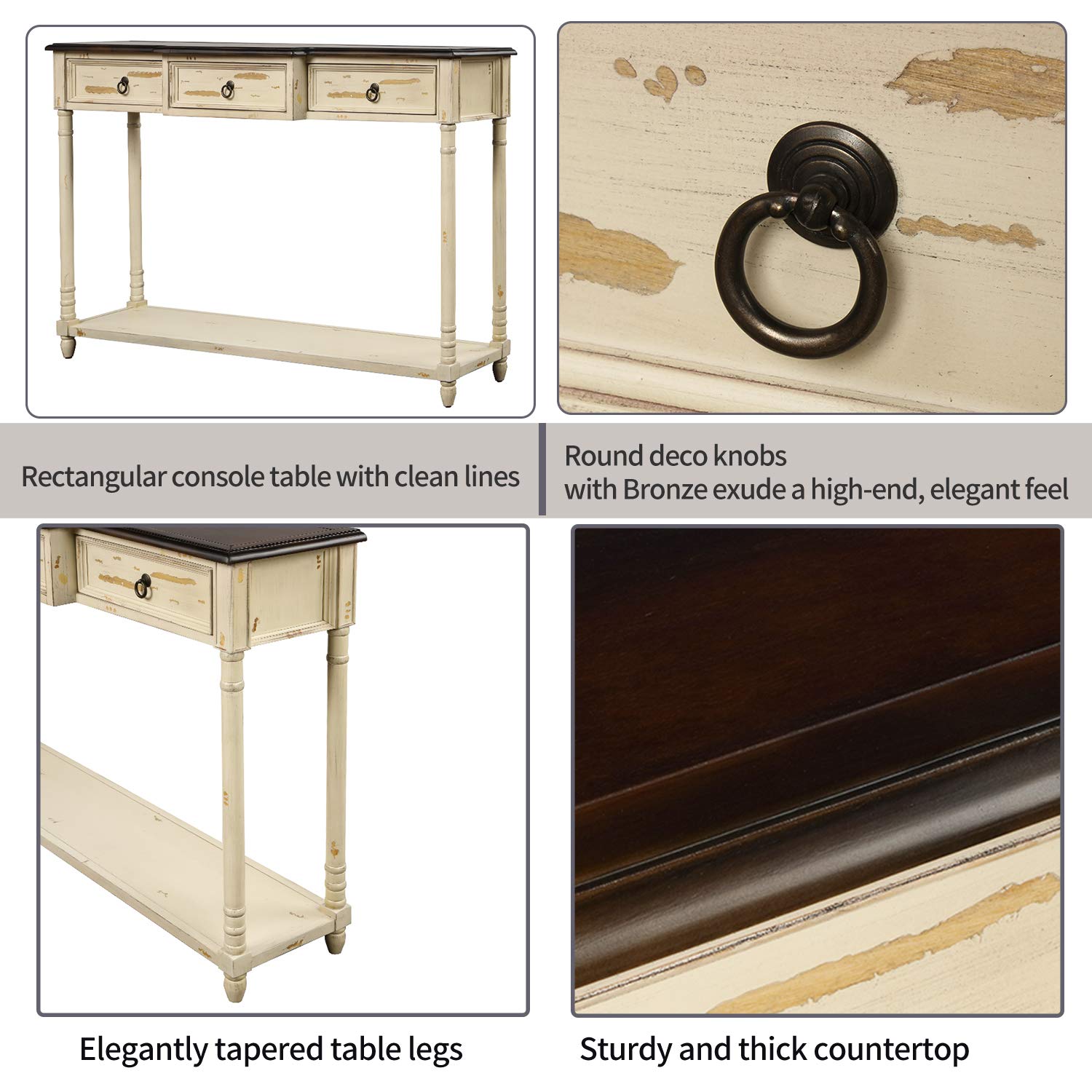 Rustic Wood Console Table with 3 Storage Drawers & Bottom Shelf - Sofa Table for Living Room, Entryway, Hallway - Easy Assembly Farmhouse Style (Beige) - Perfect for Small Spaces, Home Decor & Storage Solutions