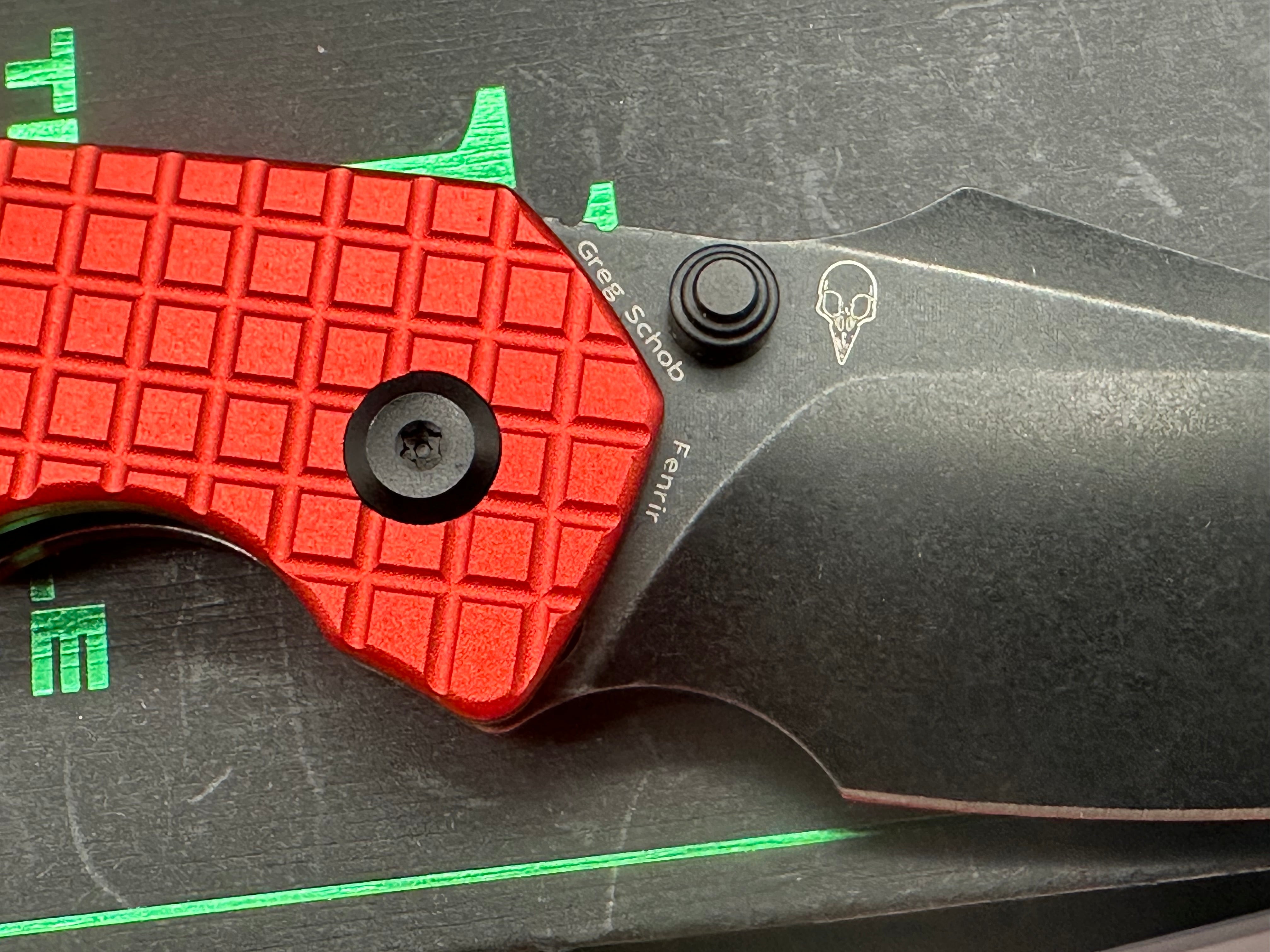 Tenable Button Lock Fenrir Dark Red Aluminum Folding Knife with Frag Pattern & Black Handle - EDC, Outdoor Survival, Camping, Hunting, and Tactical Use