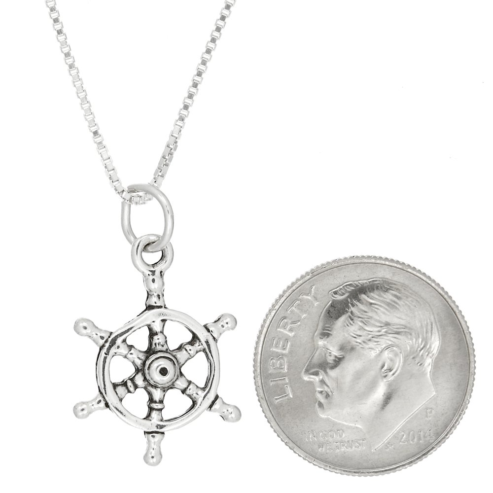 LGU Sterling Silver Pirate Ship Captain Wheel Charm Necklace - Nautical Jewelry for Women - Perfect for Pirate Themed Parties, Costume Accessories & Gifts