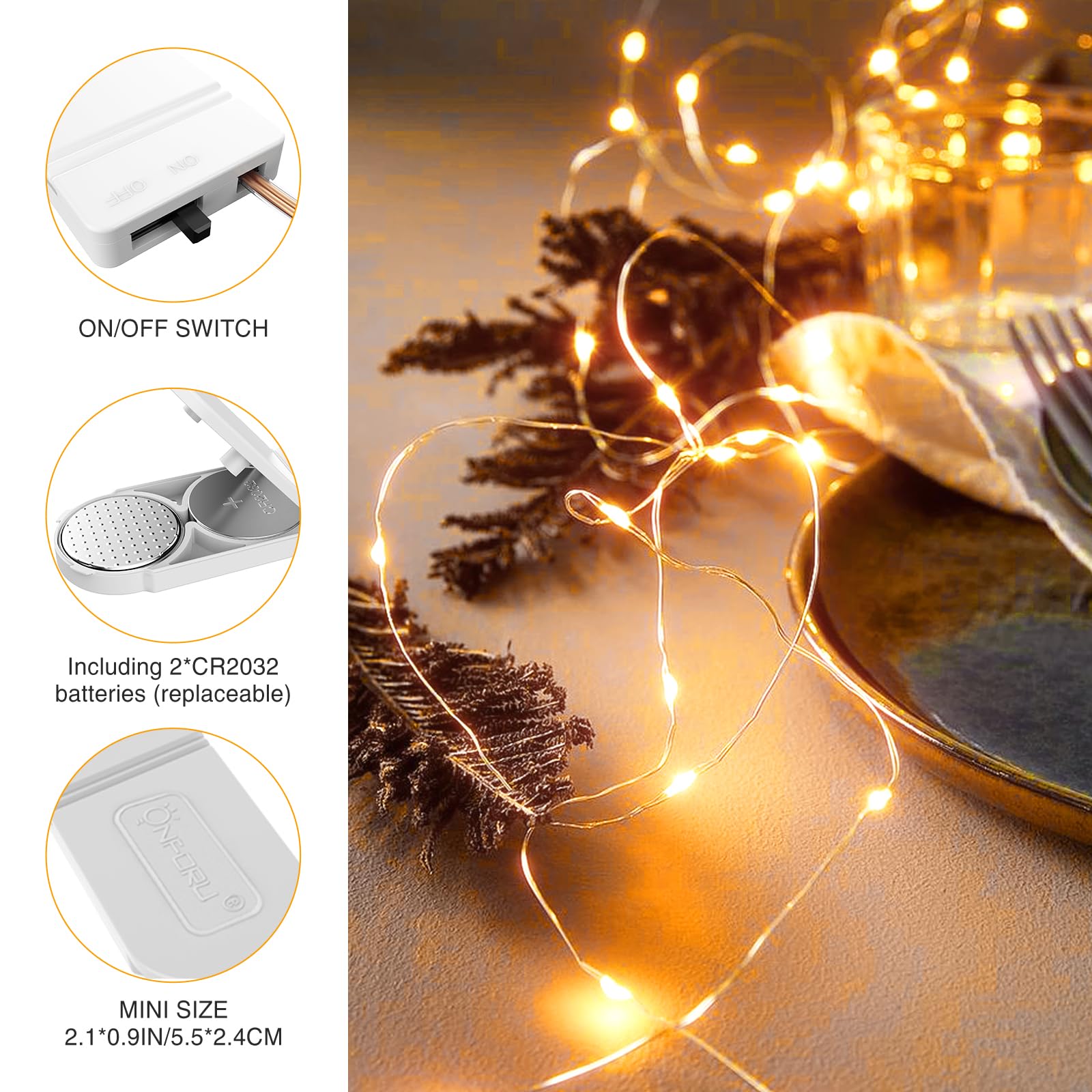 Onforu 16 Pack Battery Fairy Lights - 6.5ft 20 LED Waterproof String Lights for Wedding, Christmas & Home Decor
