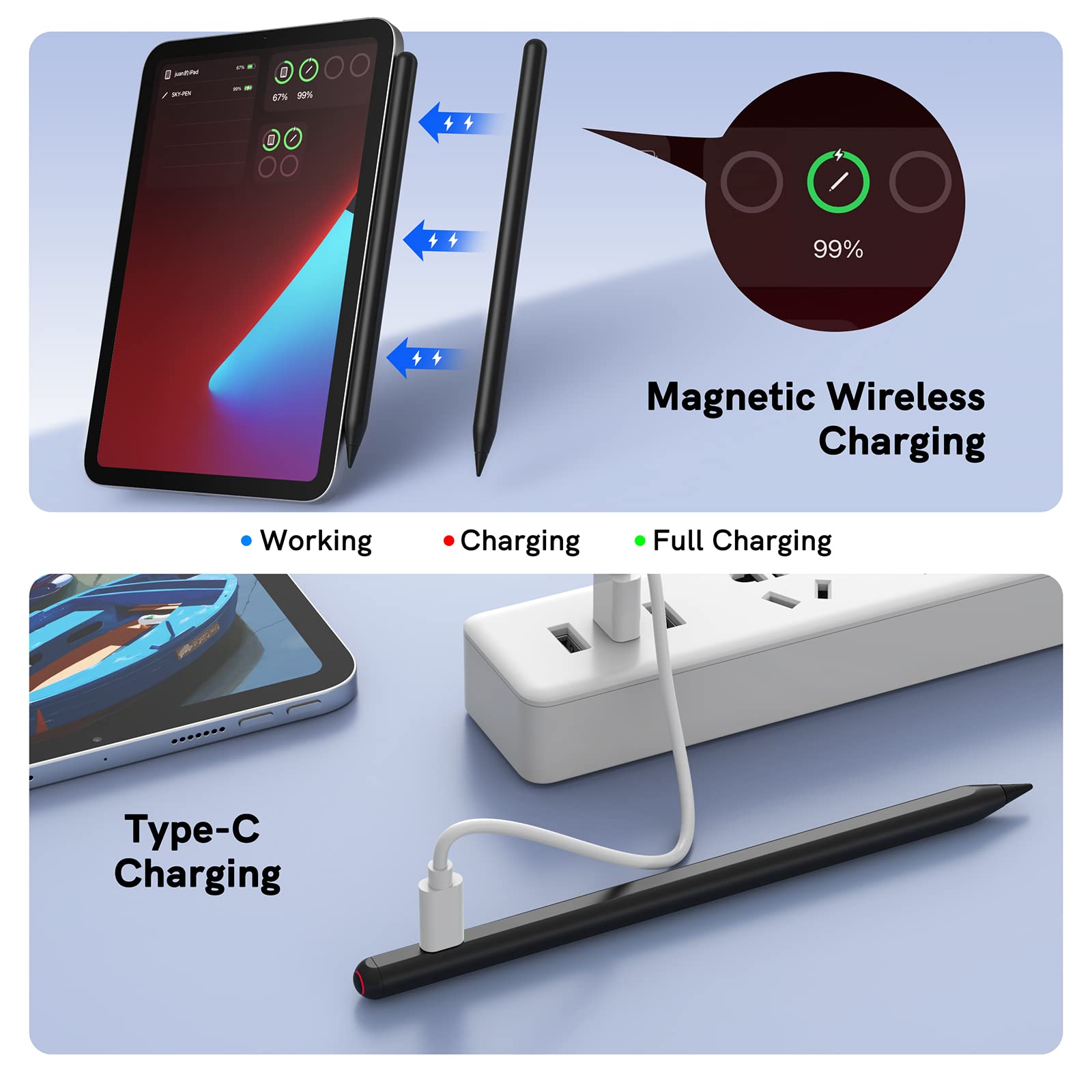 Apple Pencil 2nd Generation Wireless Charging Stylus Pen - Compatible with iPad 10/9/8, iPad Mini 6, iPad Air 5/4, iPad Pro 11