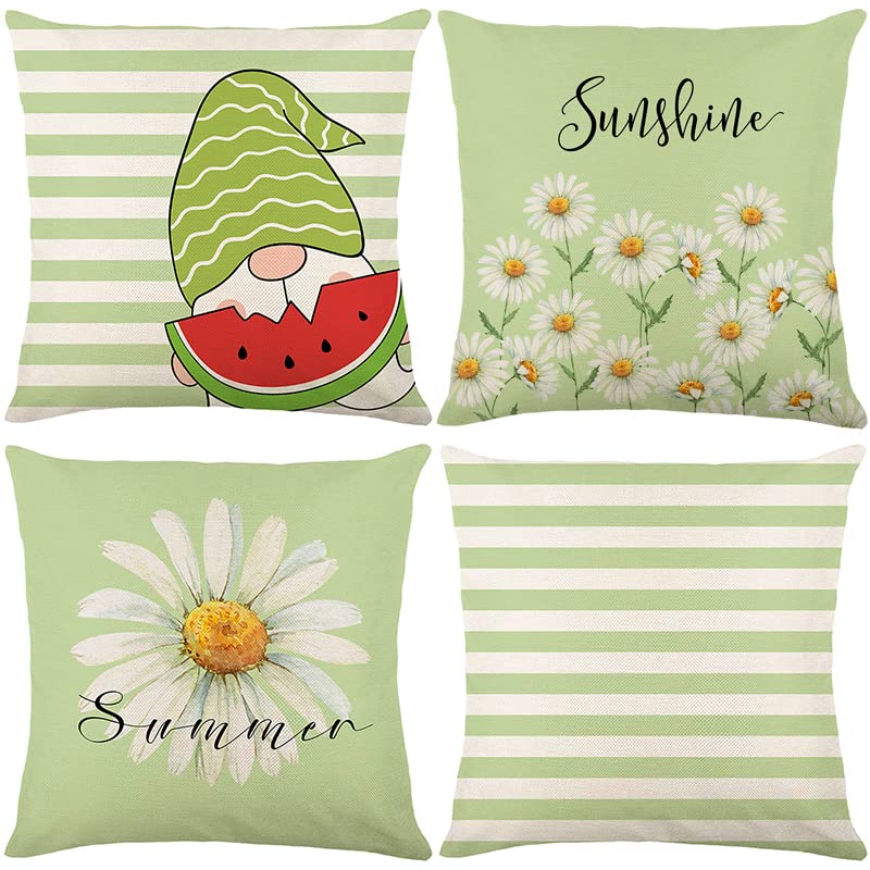 ABOVE ZERO Set of 4 Farmhouse Linen Throw Pillow Covers 18x18 Inch - Bloom Floral Christmas Cushion Covers for Sofa, Living Room & Bedroom Decor - Cozy Home Accent for Holiday Season