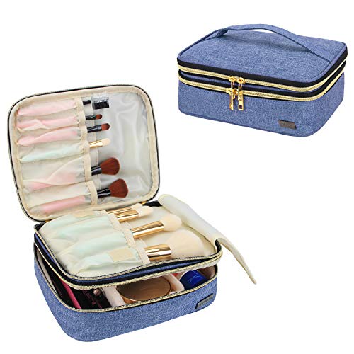 Teamoy Travel Makeup Brush Organizer - Waterproof Cosmetic Brushes Bag with Multiple Compartments for Makeup Brushes & Beauty Essentials, Portable Makeup Case for Travel, Home & Professional Use - Blue