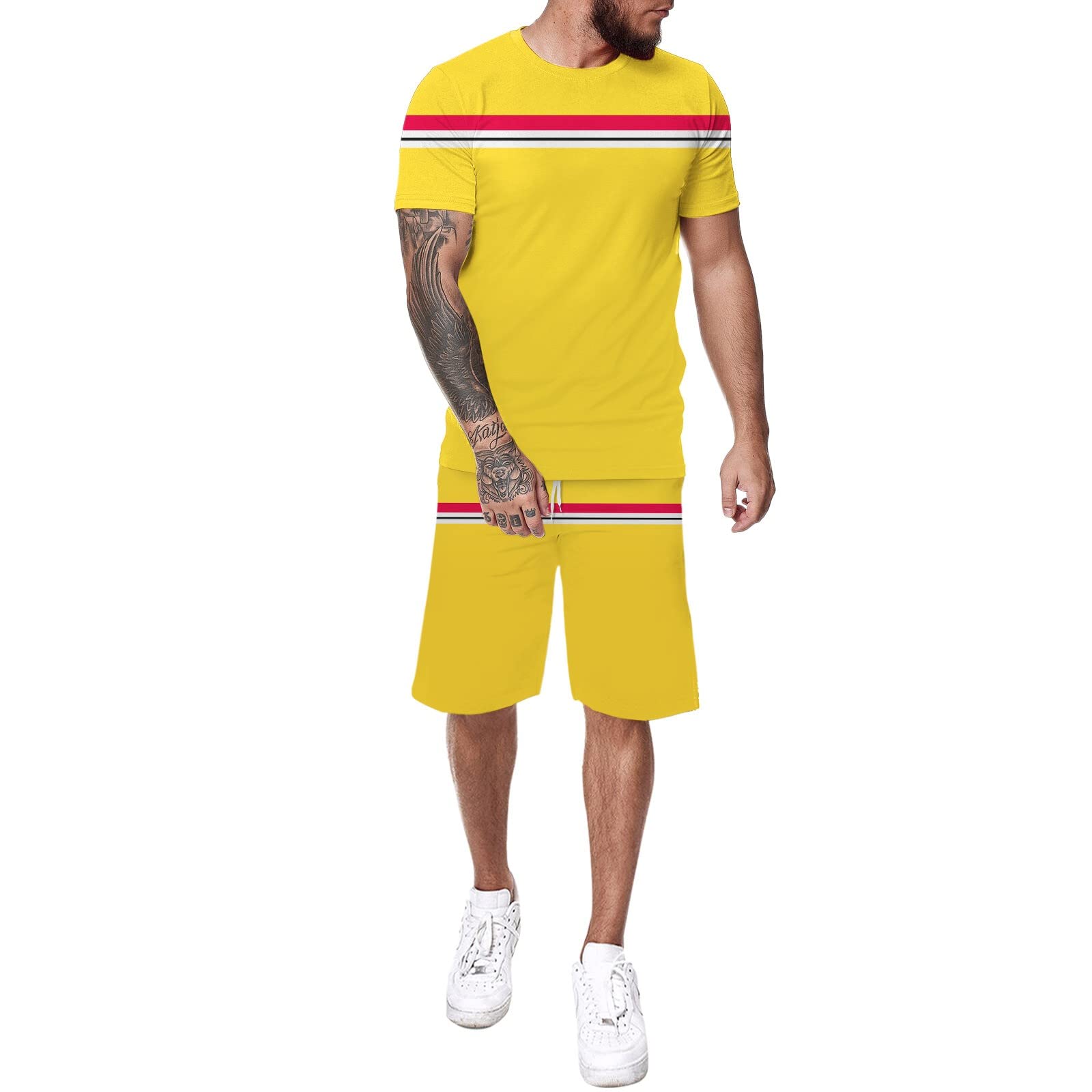 Men's 2-Piece Short Sets - Summer Casual Tracksuit Outfit with Windowpane Design | Perfect for Gym, Beach, and Lounge Wear