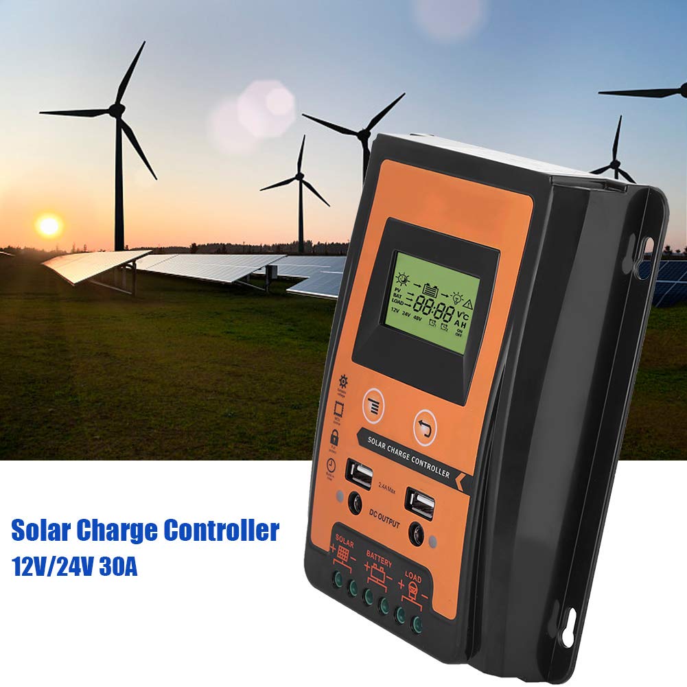 Delaman 30A MPPT Solar Charge Controller - 12V/24V DC Input with LCD Display for Solar Panels | Perfect for Off-Grid Power Systems, RV, Marine & Home Solar Energy Storage