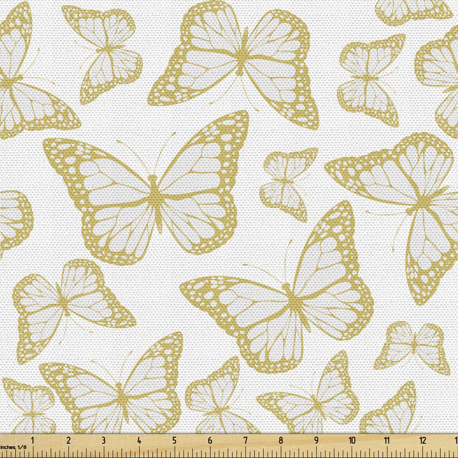 Ambesonne Vintage Butterfly & Botany Fabric by The Yard - Continuous Insect Print in Irregular Sizes - 10 Yards Khaki Coconut White - Decorative Upholstery Material for Sofa, Curtains & Home Decor