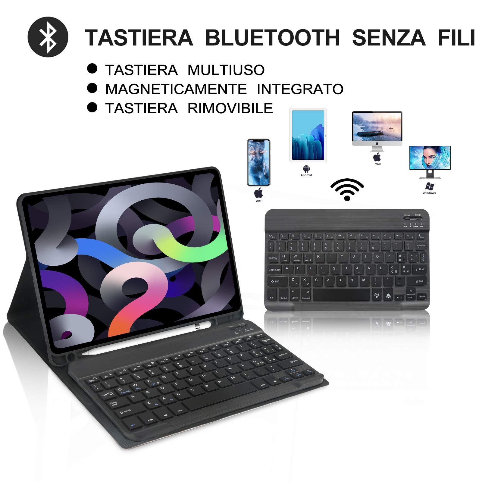 D DINGRICH Italian Keyboard Case for iPad Air 5th Gen 2022 / Air 4th Gen 2020 - Wireless Keyboard with Italian Layout for iPad Air 5/4 10.9