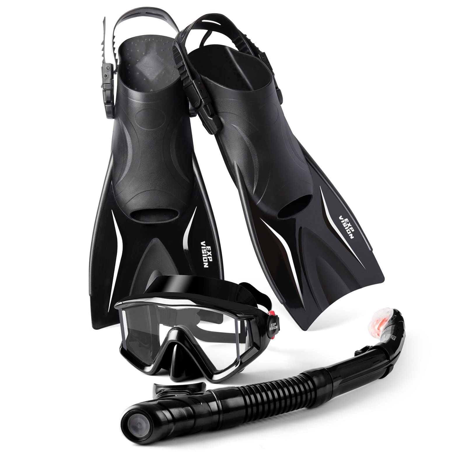 **Premium Snorkel Set for Adults - Panoramic Dive Mask, Dry Top Snorkel & Swim Fins with Travel Bag - Perfect for Swimming Training, Snorkeling & Ocean Adventures**