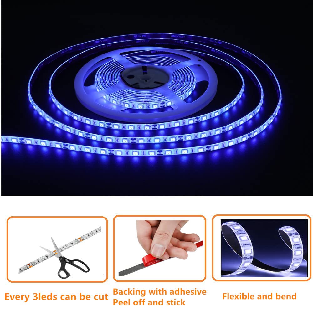 12V 16.4FT Waterproof LED Boat Lights - Marine Strip Lighting for Deck & Night Fishing (Blue)