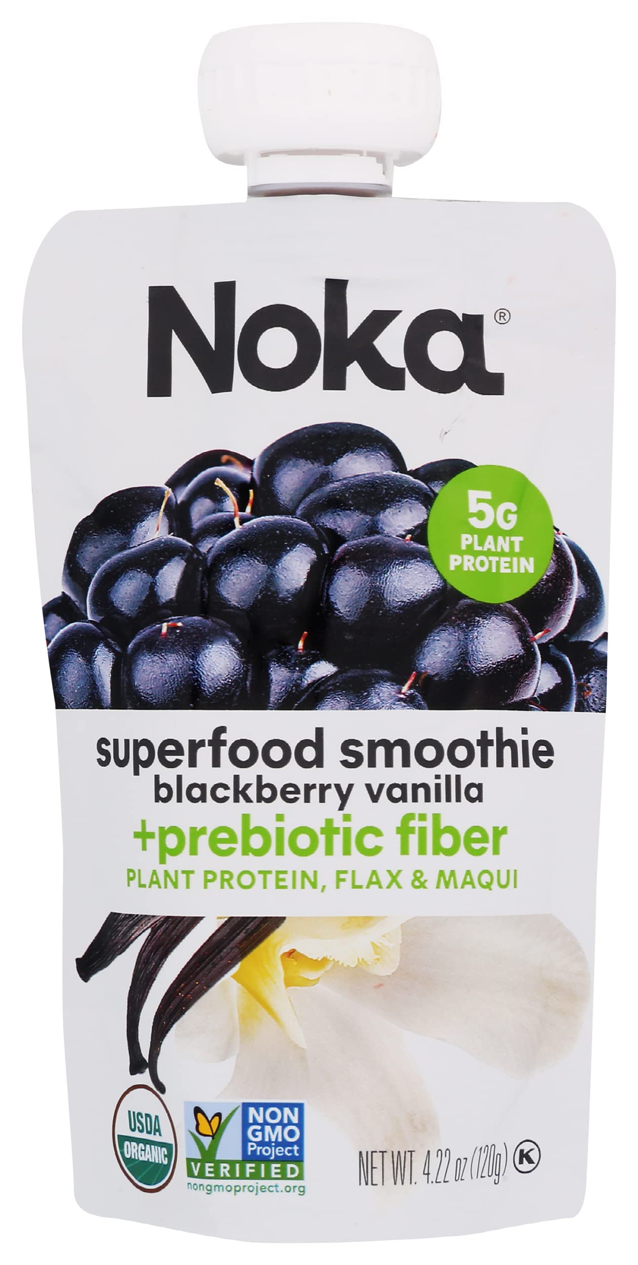 Organic Blackberry Vanilla Superfood Pouches - 100% Fruit & Veggie Smoothie Squeeze Packs | Non-GMO, Gluten Free, Vegan with 5g Plant Protein | 4.2 Oz (6 Pack) | Perfect for Kids Lunchboxes, On-the-Go Snacks & Healthy Lifestyle