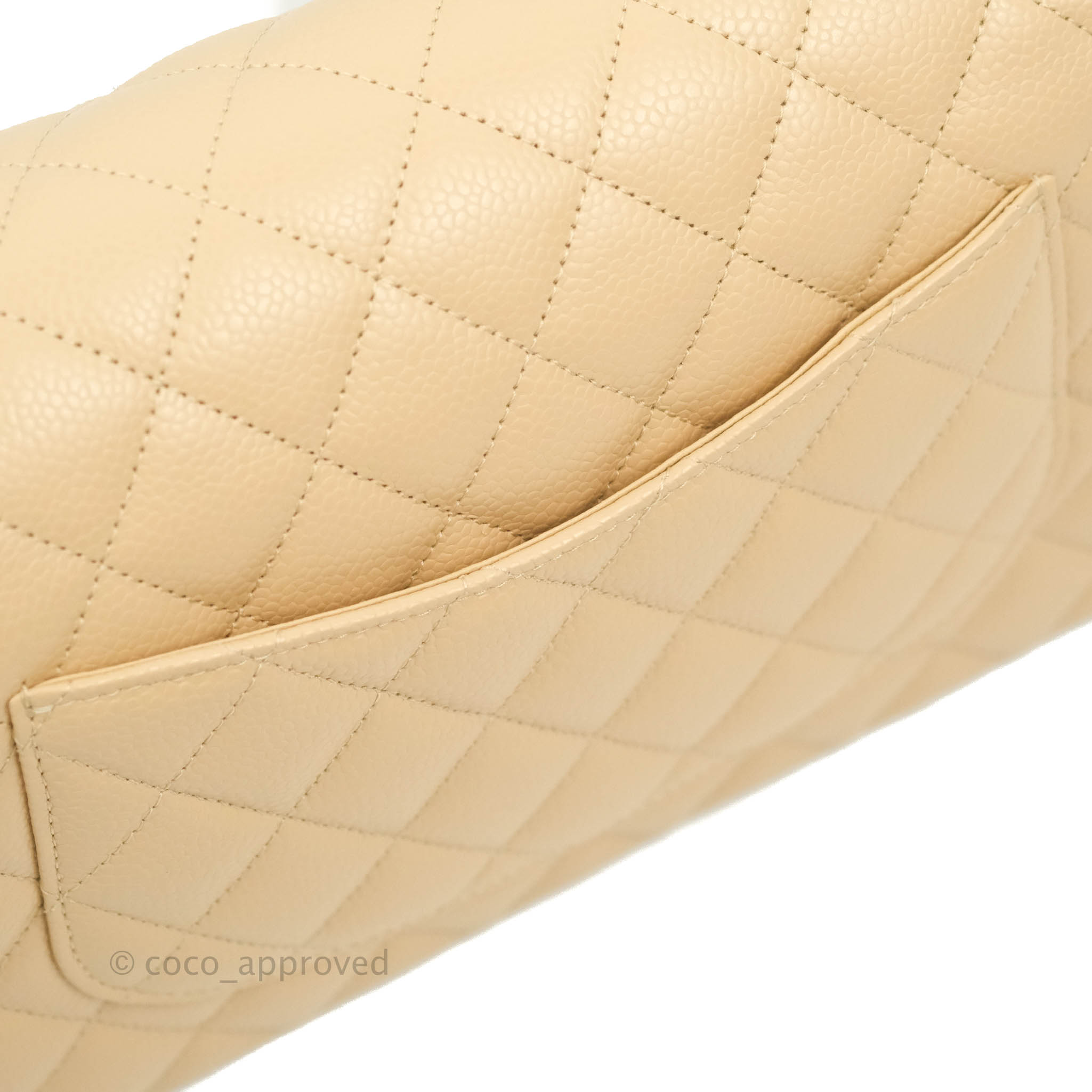 Chanel Classic M/L Medium Flap Bag Quilted Beige Caviar Leather with Gold Hardware - Luxury Handbag for Women, Perfect for Parties, Work & Everyday Use