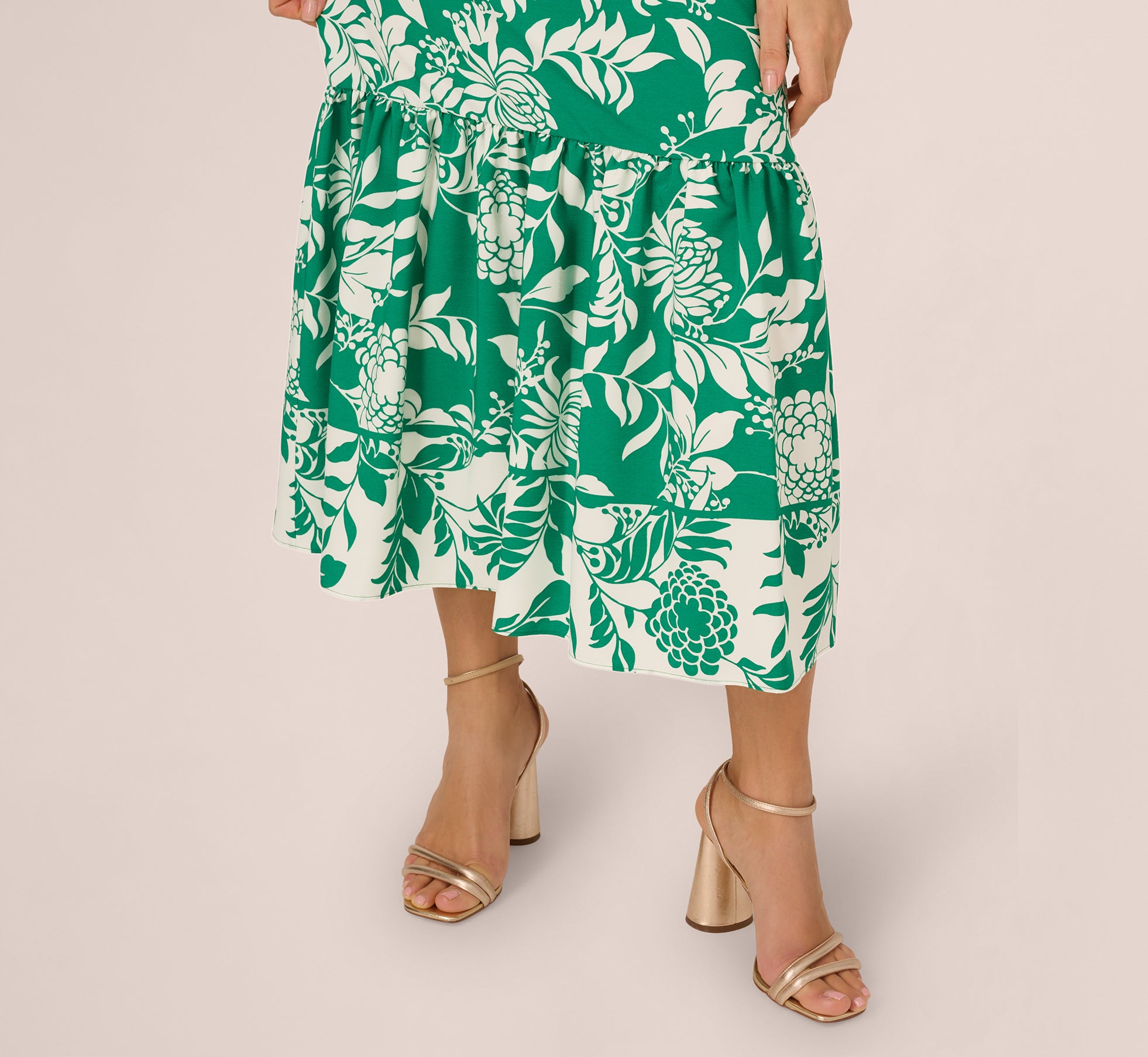 Elegant One Shoulder Floral Flounce Midi Dress in Green & White - Perfect for Summer Weddings, Beach Vacations & Date Nights